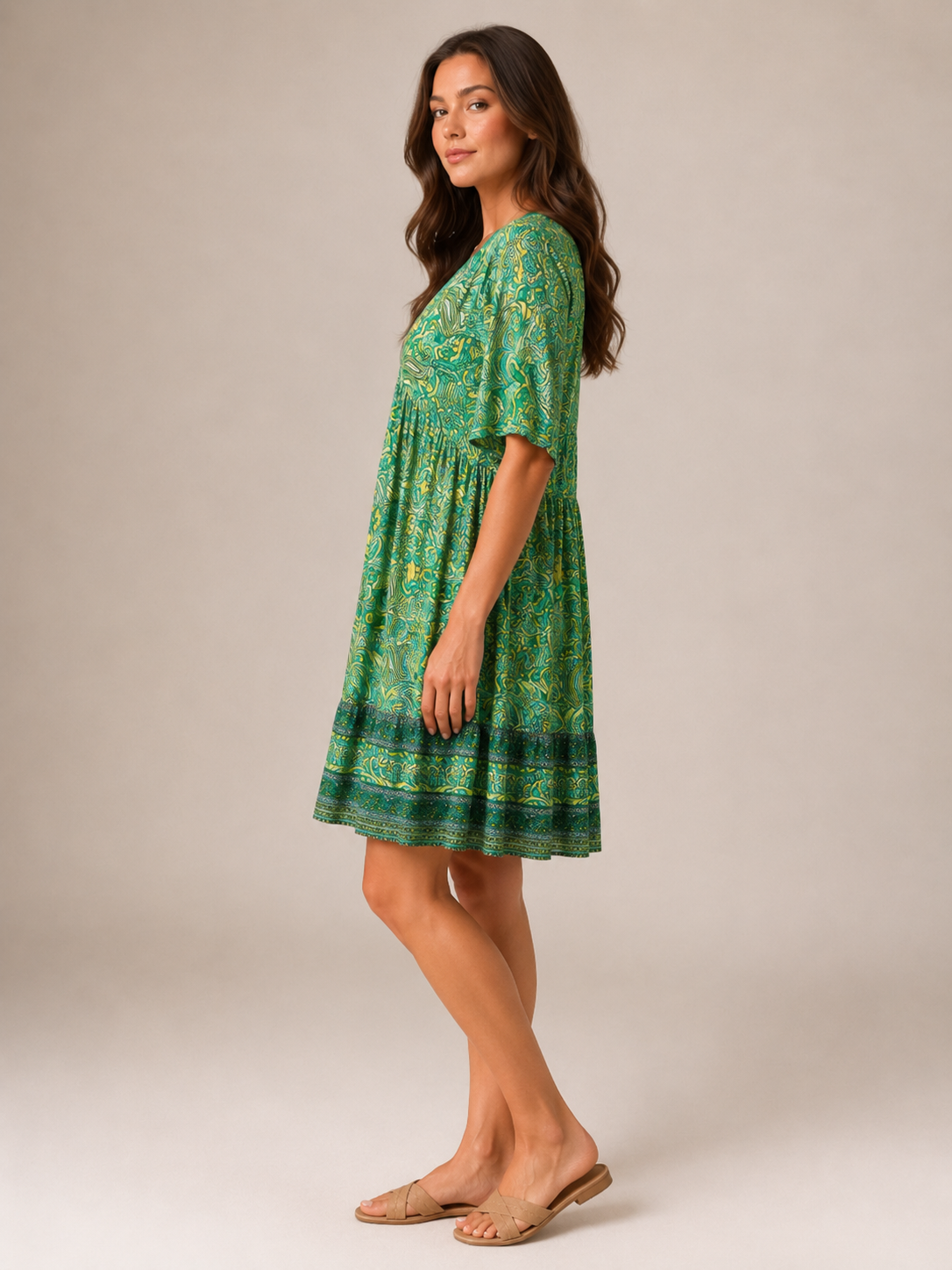 Priya | V-Neck All Over Print Boho Mini Dress