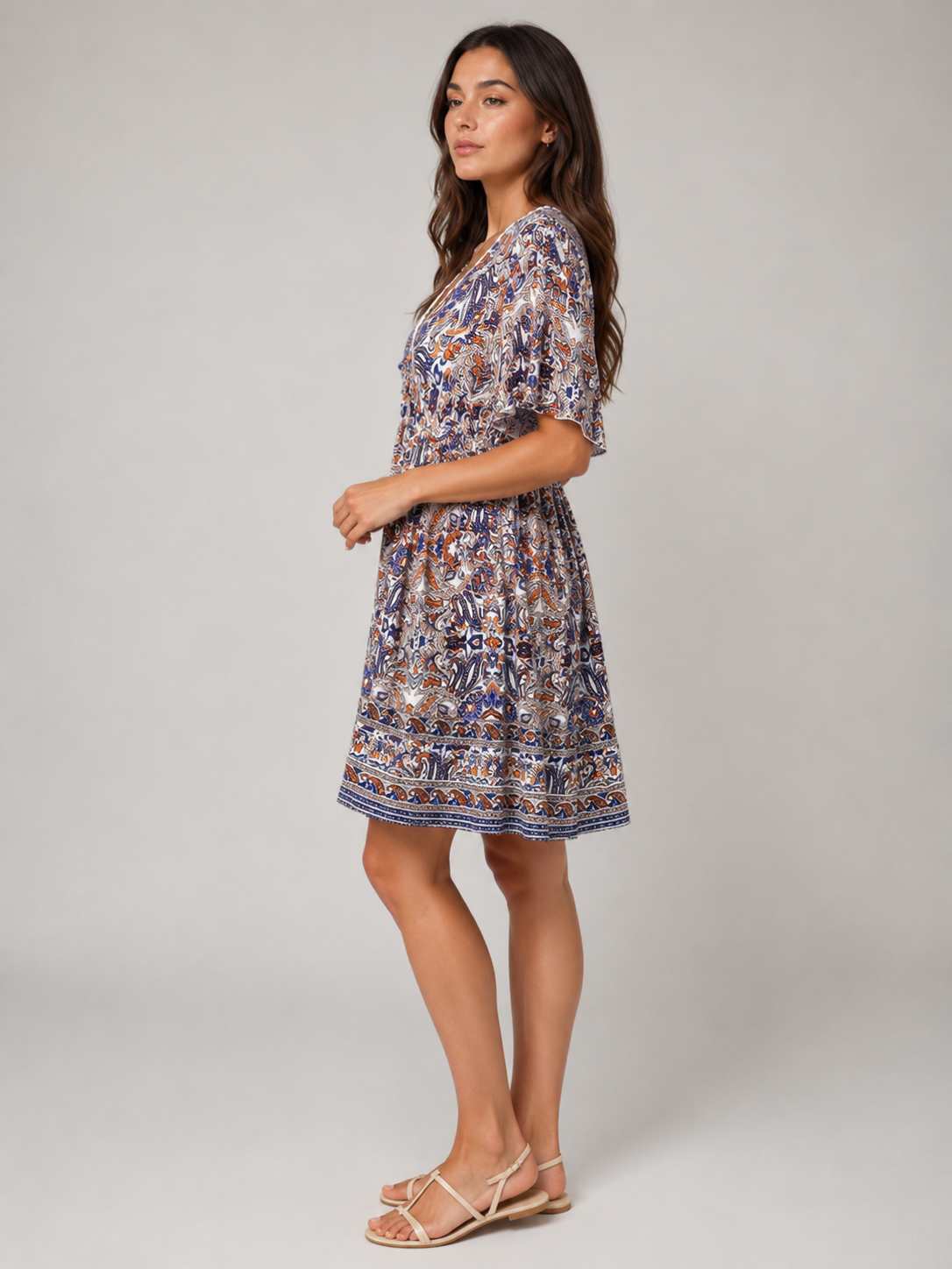 Priya | V-Neck All Over Print Boho Mini Dress