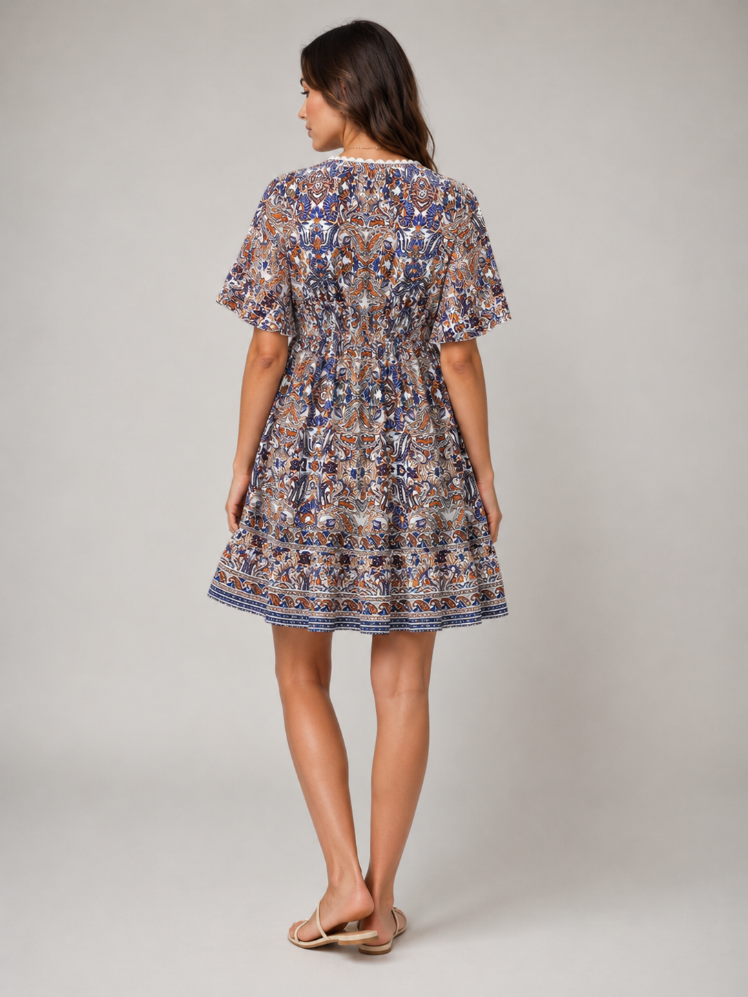 Priya | V-Neck All Over Print Boho Mini Dress