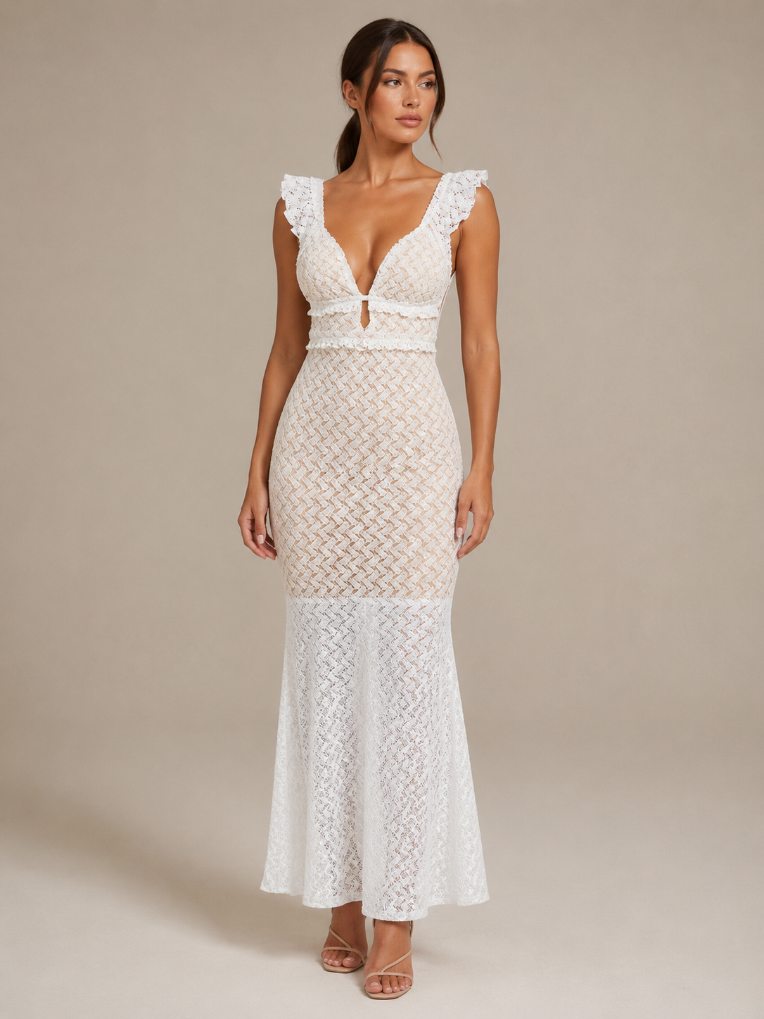 Sofia | Cut-Out Fishtail White Maxi Dress
