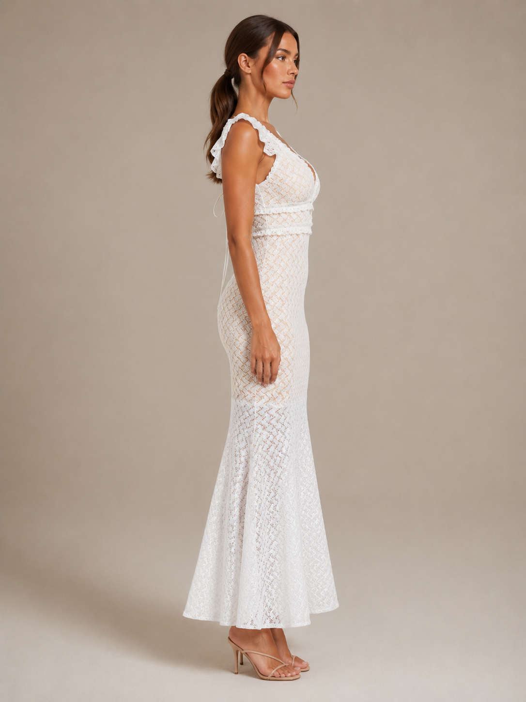 Sofia | Cut-Out Fishtail White Maxi Dress