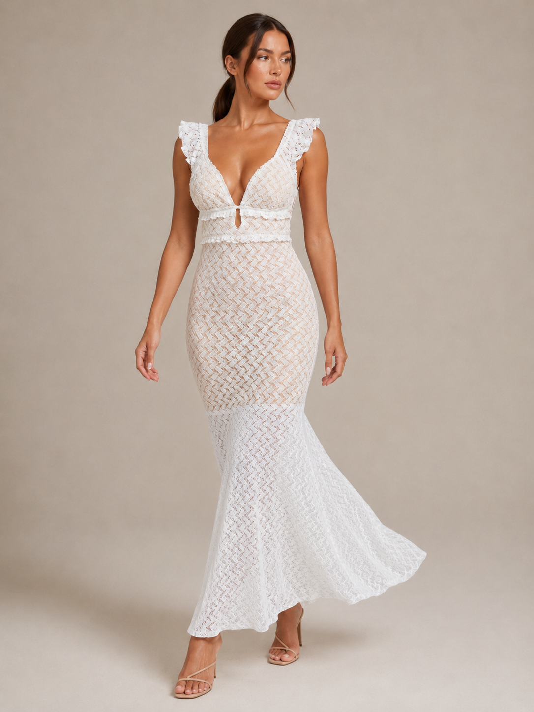Sofia | Cut-Out Fishtail White Maxi Dress