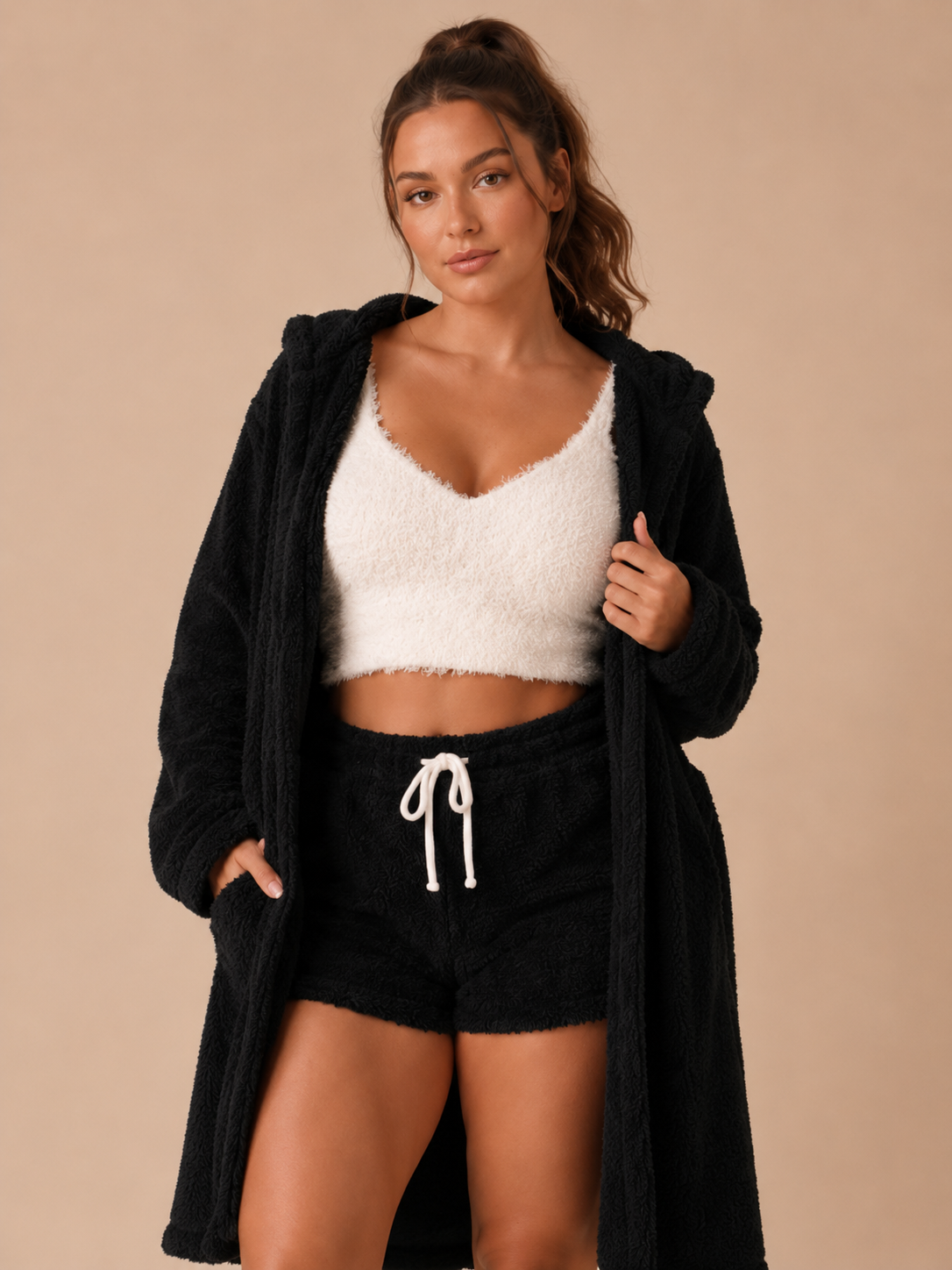 Mariana | Velour Crop Top Three-Piece Pyjama Set