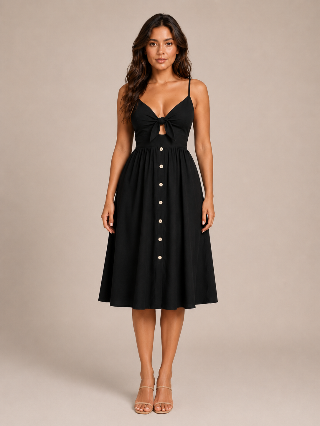 Pia | Button-Front Bow Detail Midi Dress