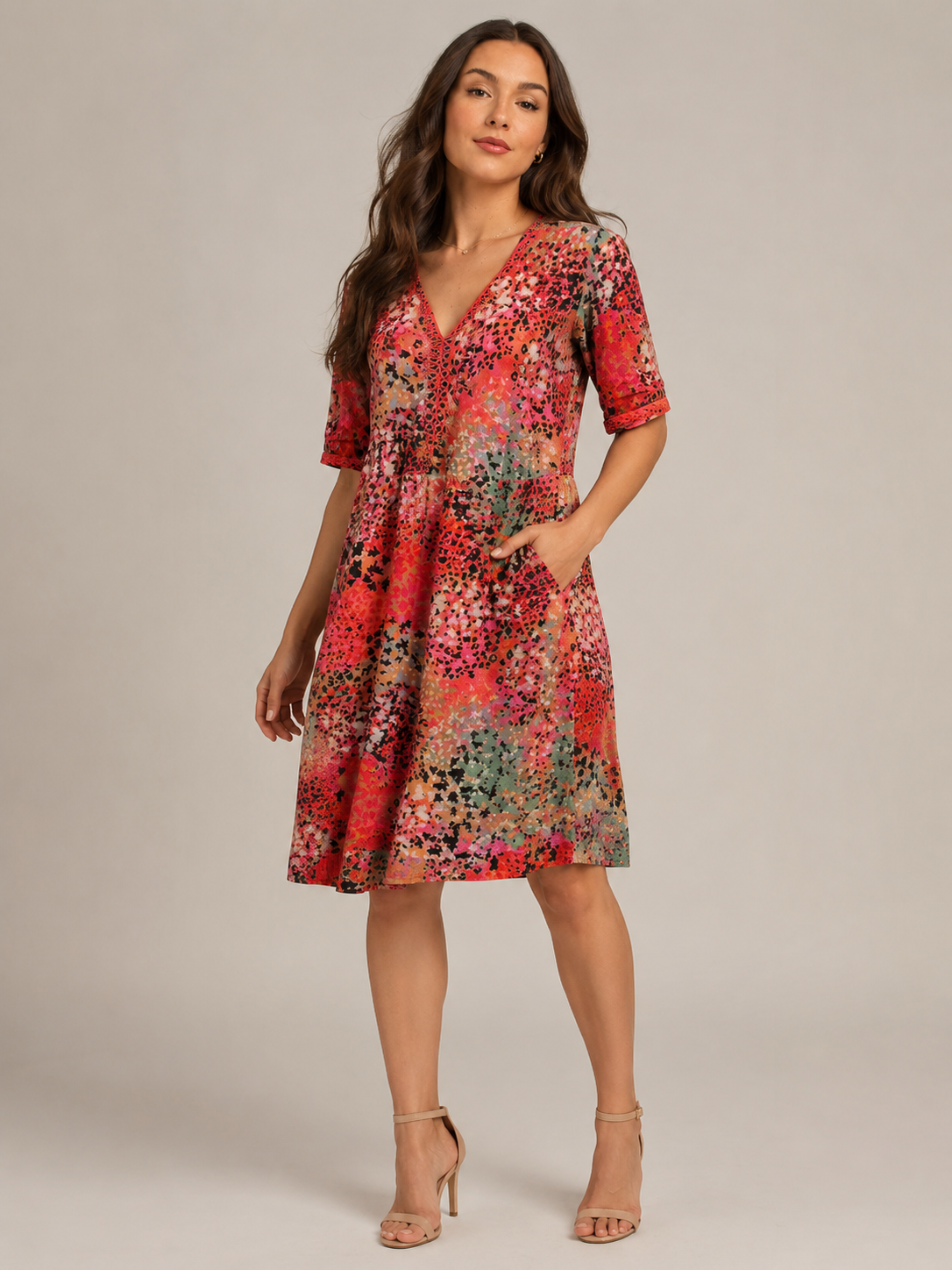 Giselle | V-Neck Side Pocket Midi Dress