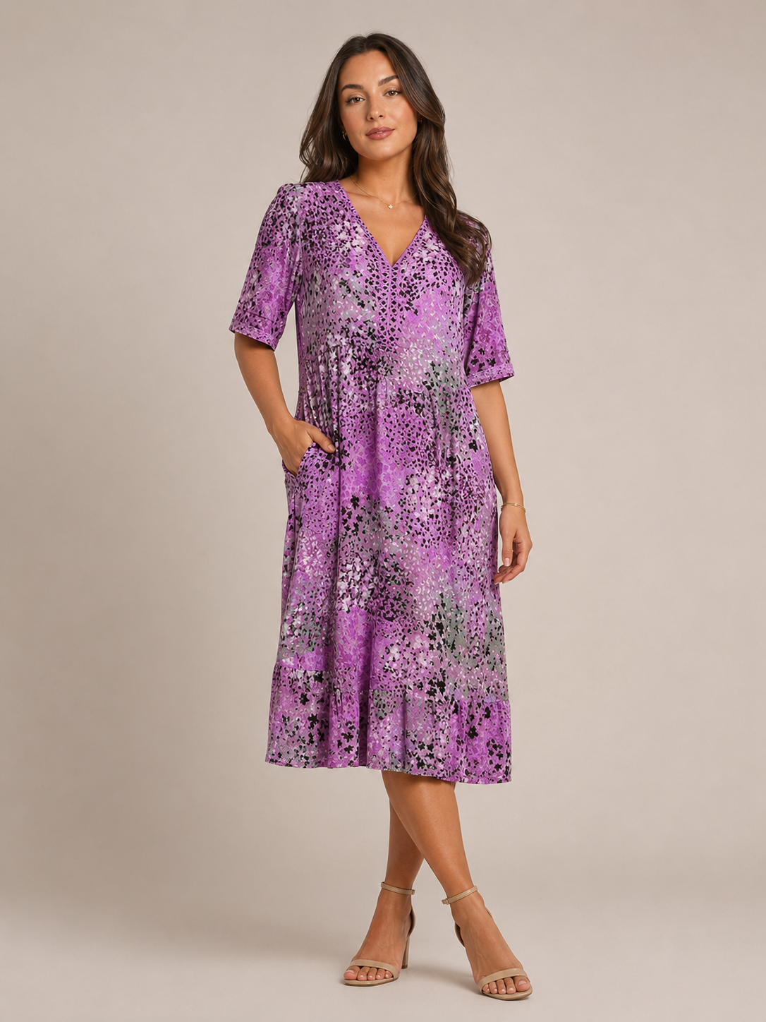 Giselle | V-Neck Side Pocket Midi Dress