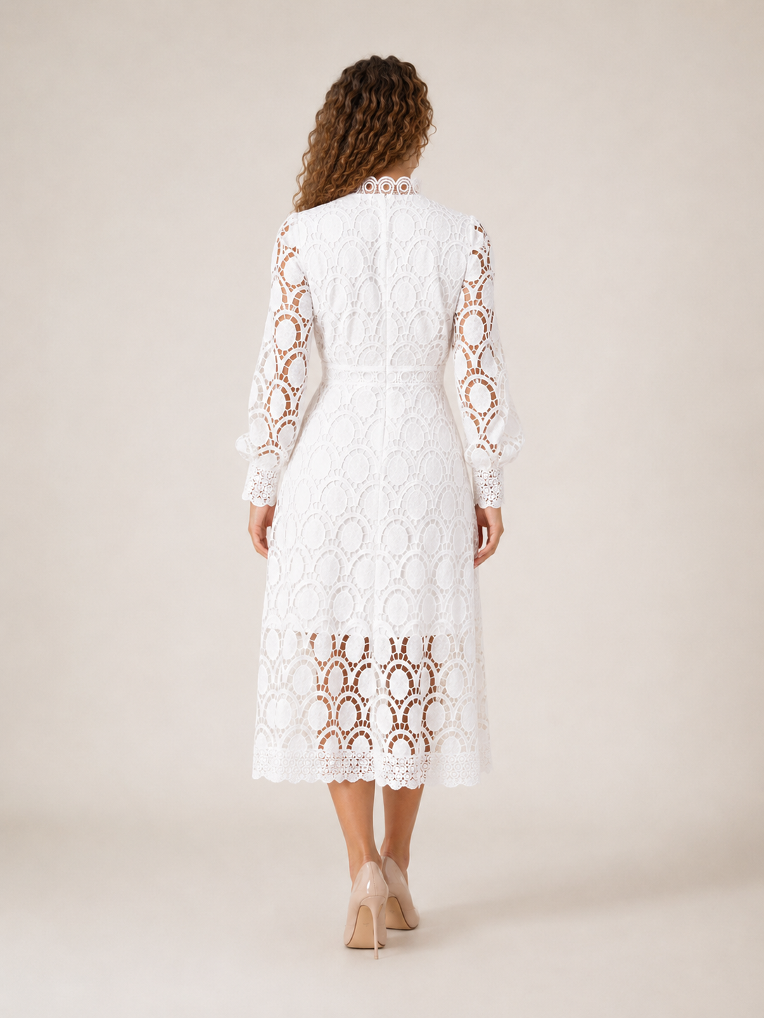 Imogen | Long Sleeve Lace Midi Dress with High Collar