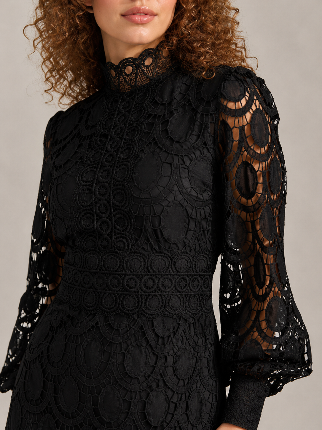 Imogen | Long Sleeve Lace Midi Dress with High Collar