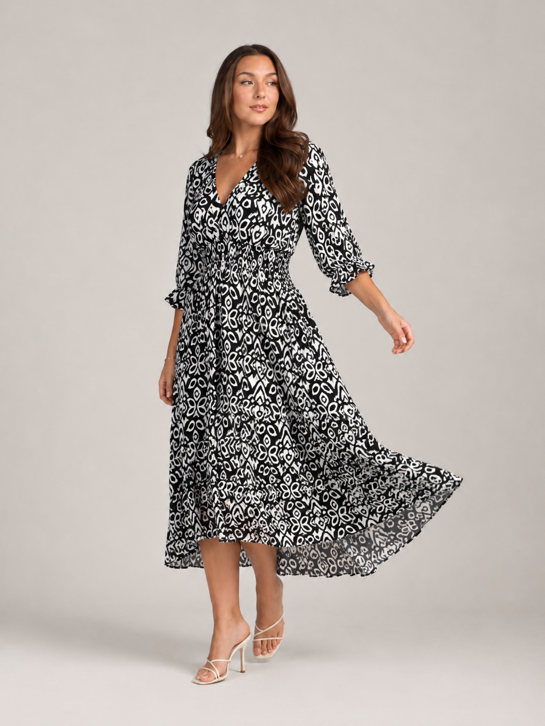 Everly | V-Neck Graphic Print Boho Maxi Dress