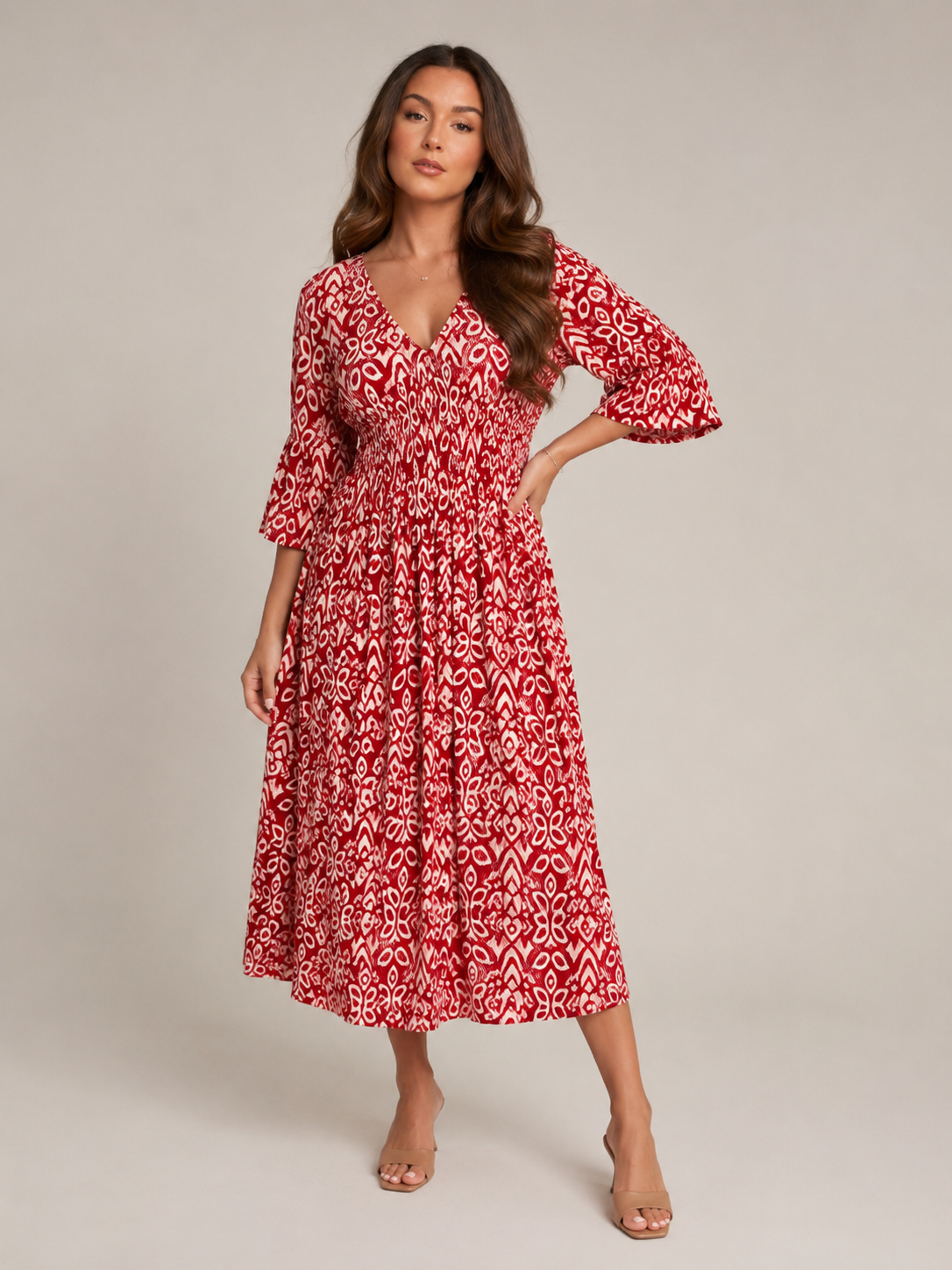 Everly | V-Neck Graphic Print Boho Maxi Dress