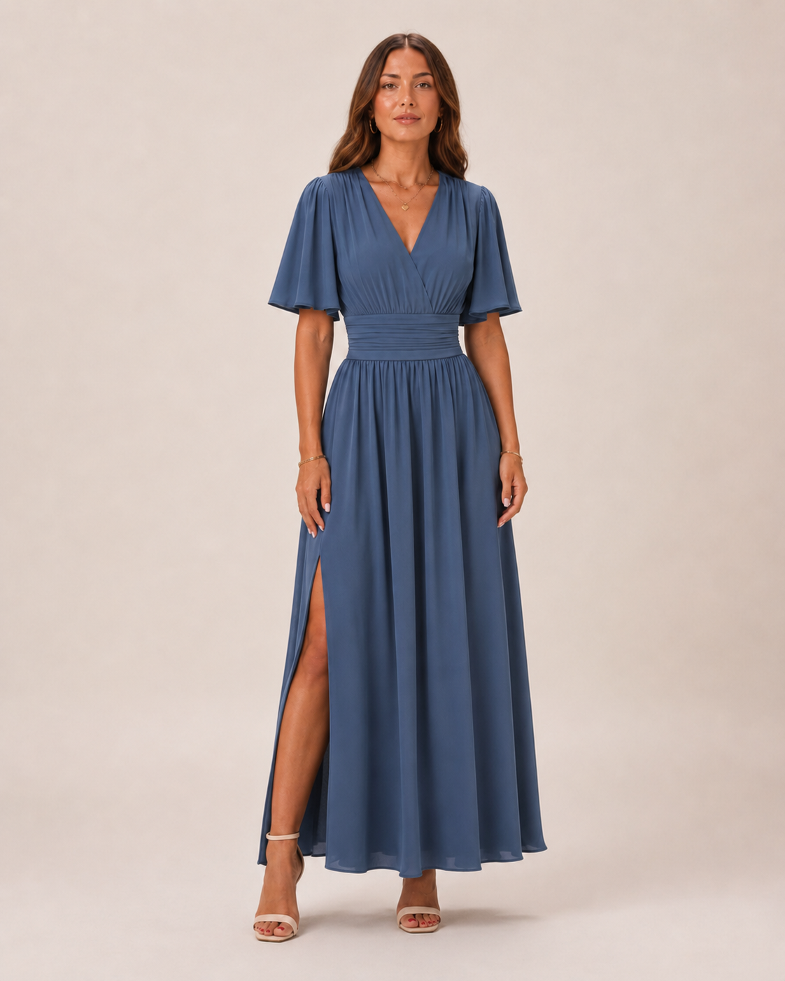 Bente | High-Waist A-Line Blue Maxi Dress