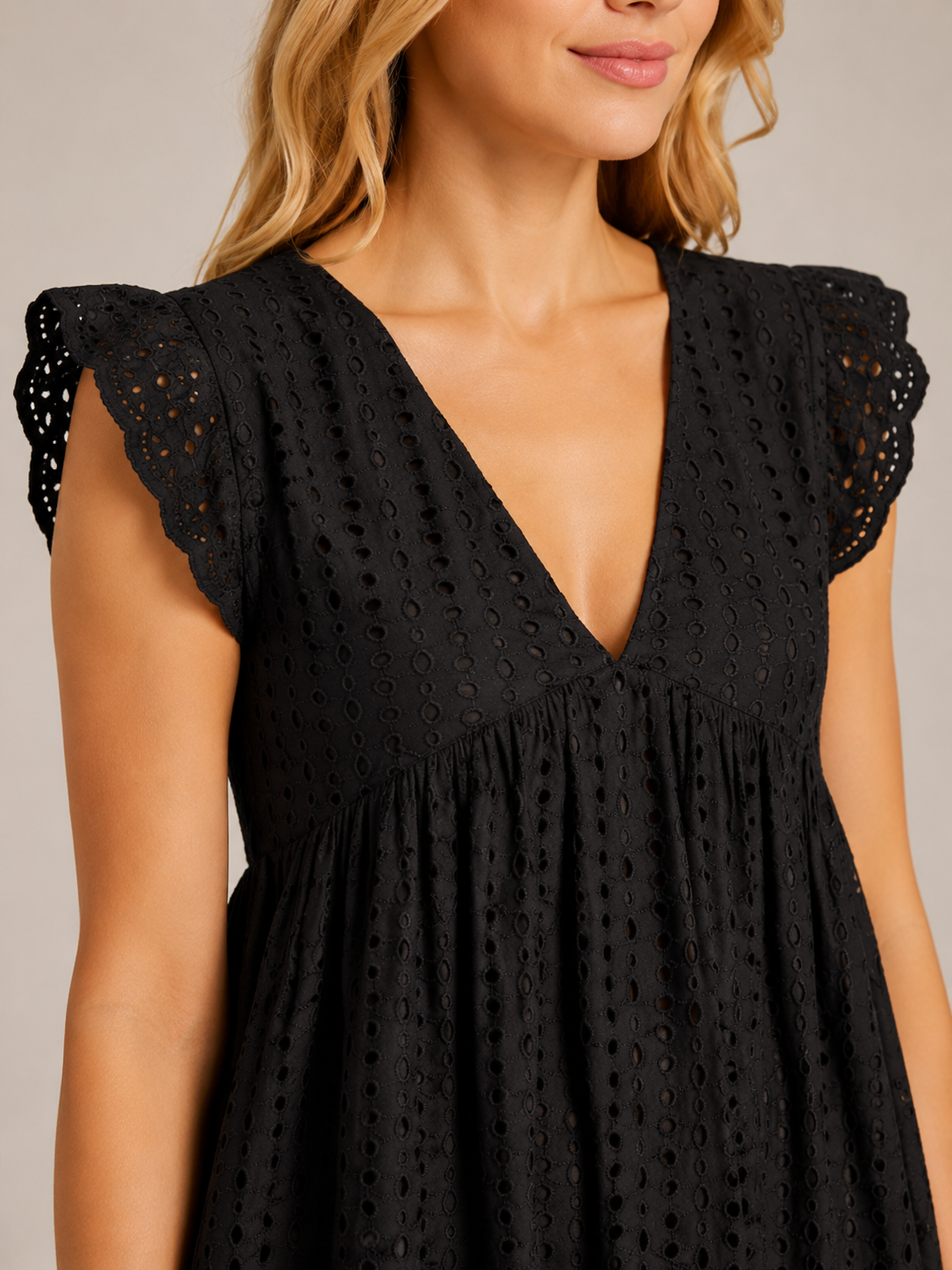 Hadley | V-Neck Lace Midi Dress with Pockets