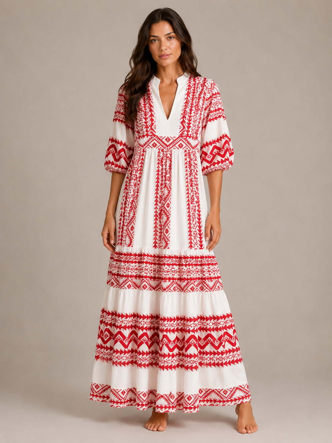 Paola | V-Neck Printed Maxi Dress