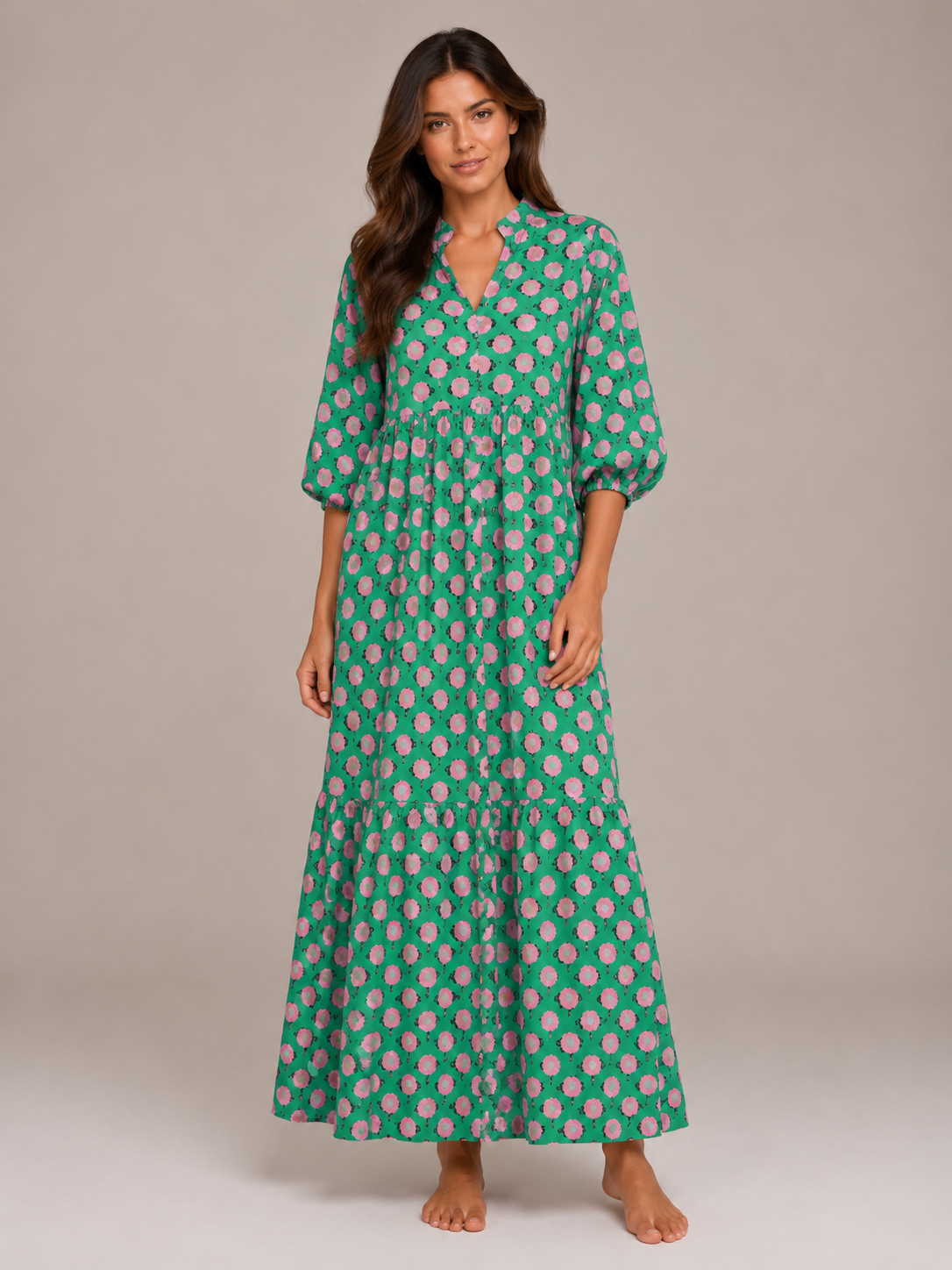 Paola | V-Neck Printed Maxi Dress