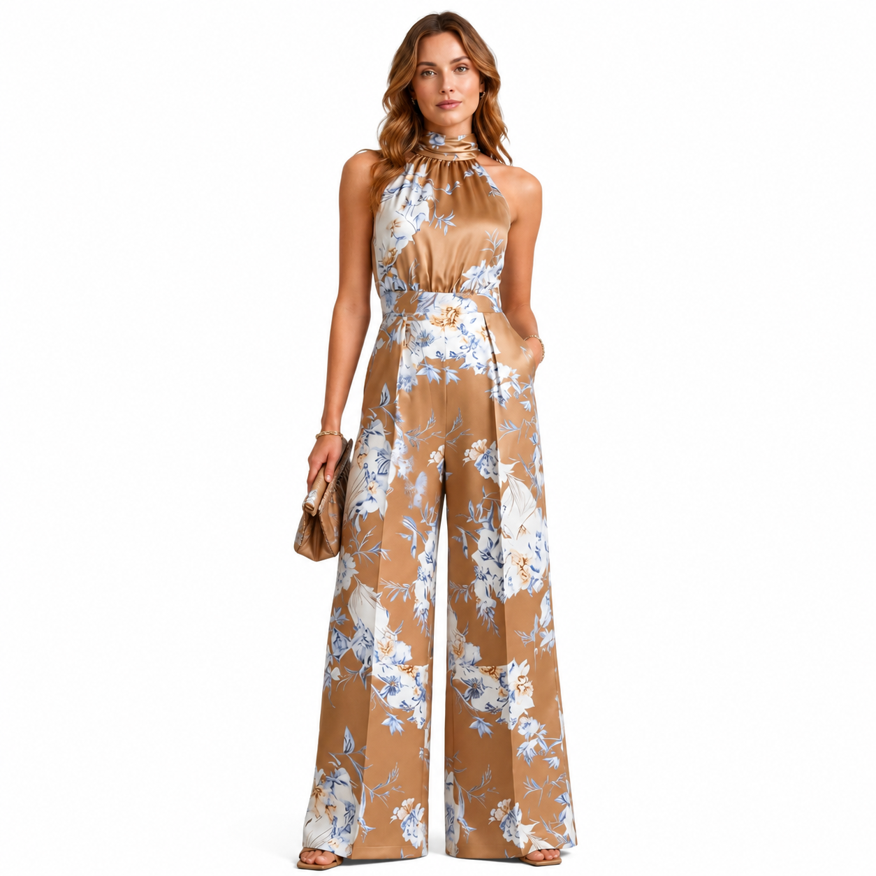 Selene | Floral Halter Neck Wide-Leg Jumpsuit