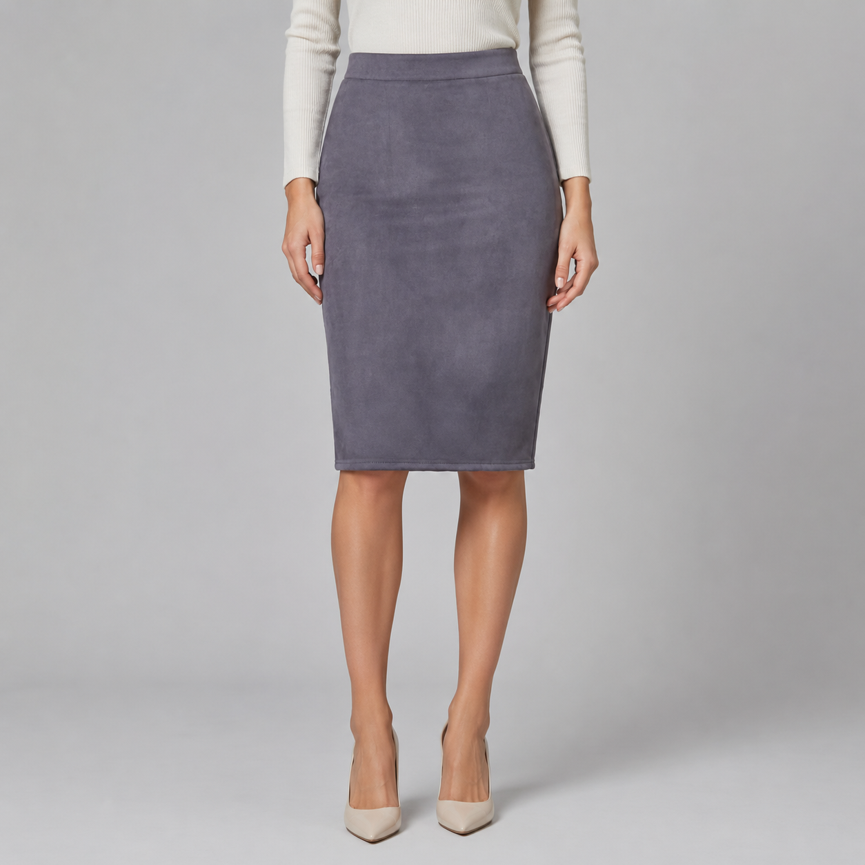 Scarlett | High Waist Faux Suede Midi Pencil Skirt