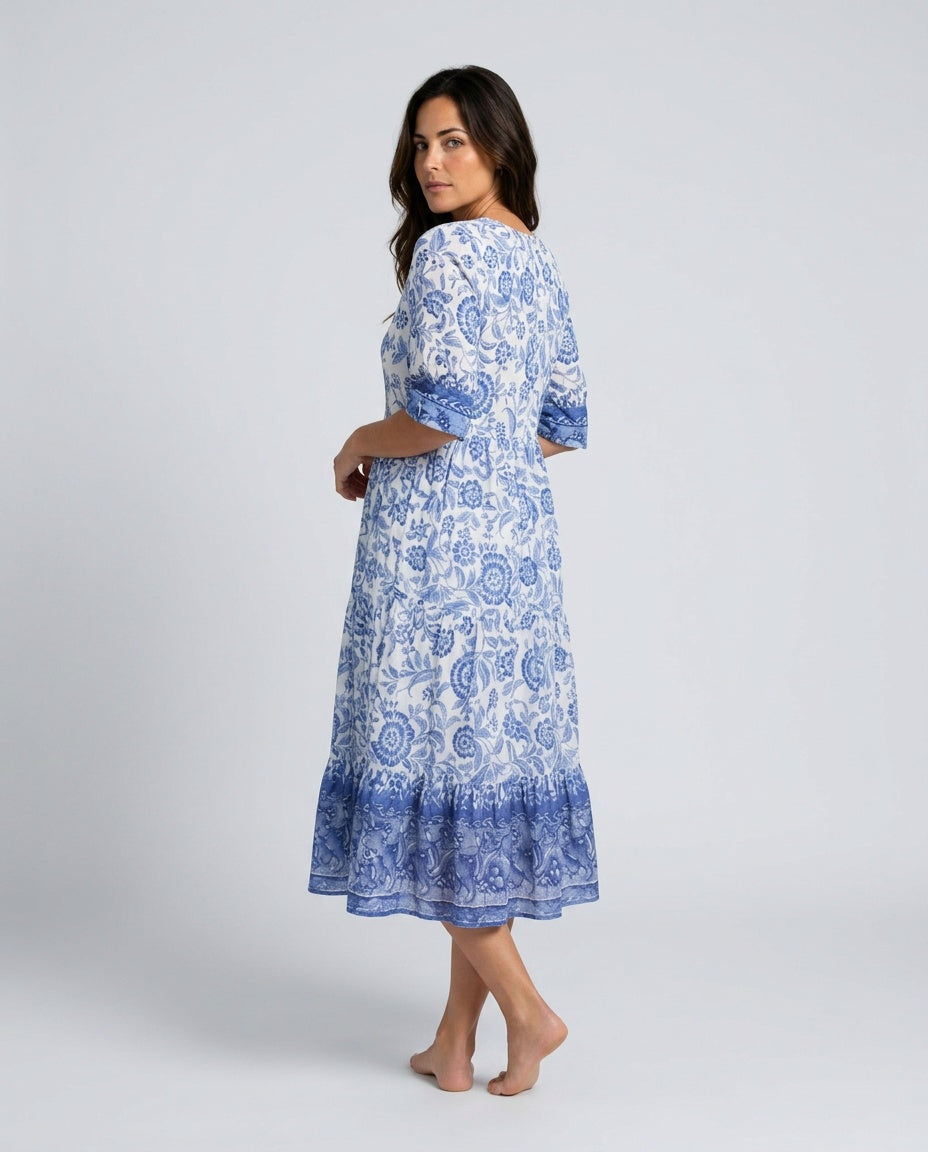 Reese | Porcelain Print Midi Dress