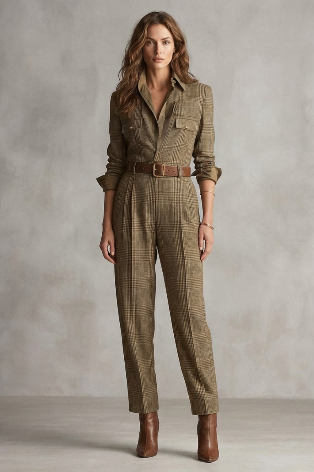 Clémora | Plaid Tailored Long Sleeve Jumpsuit