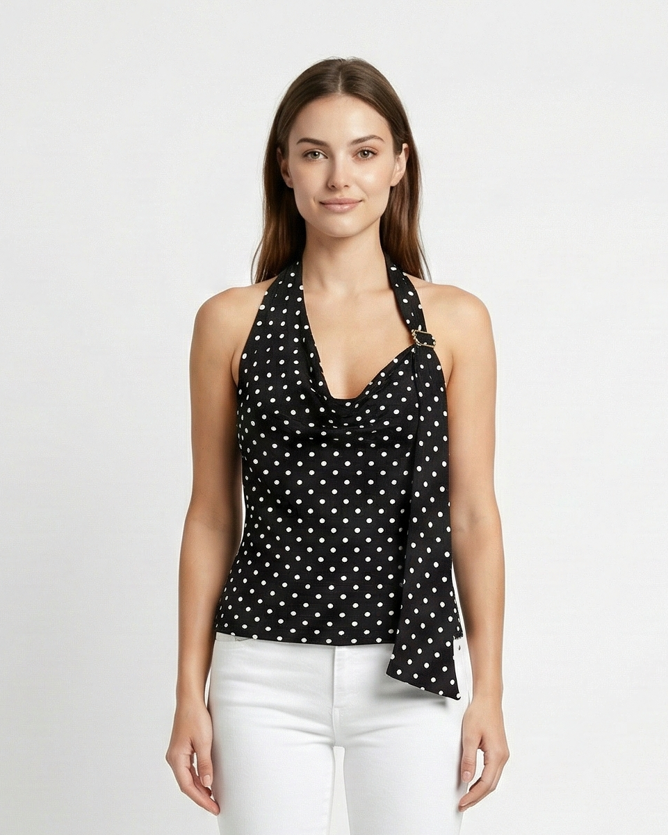 Leticia | Deep V-Neck Polka Dot Slim Top