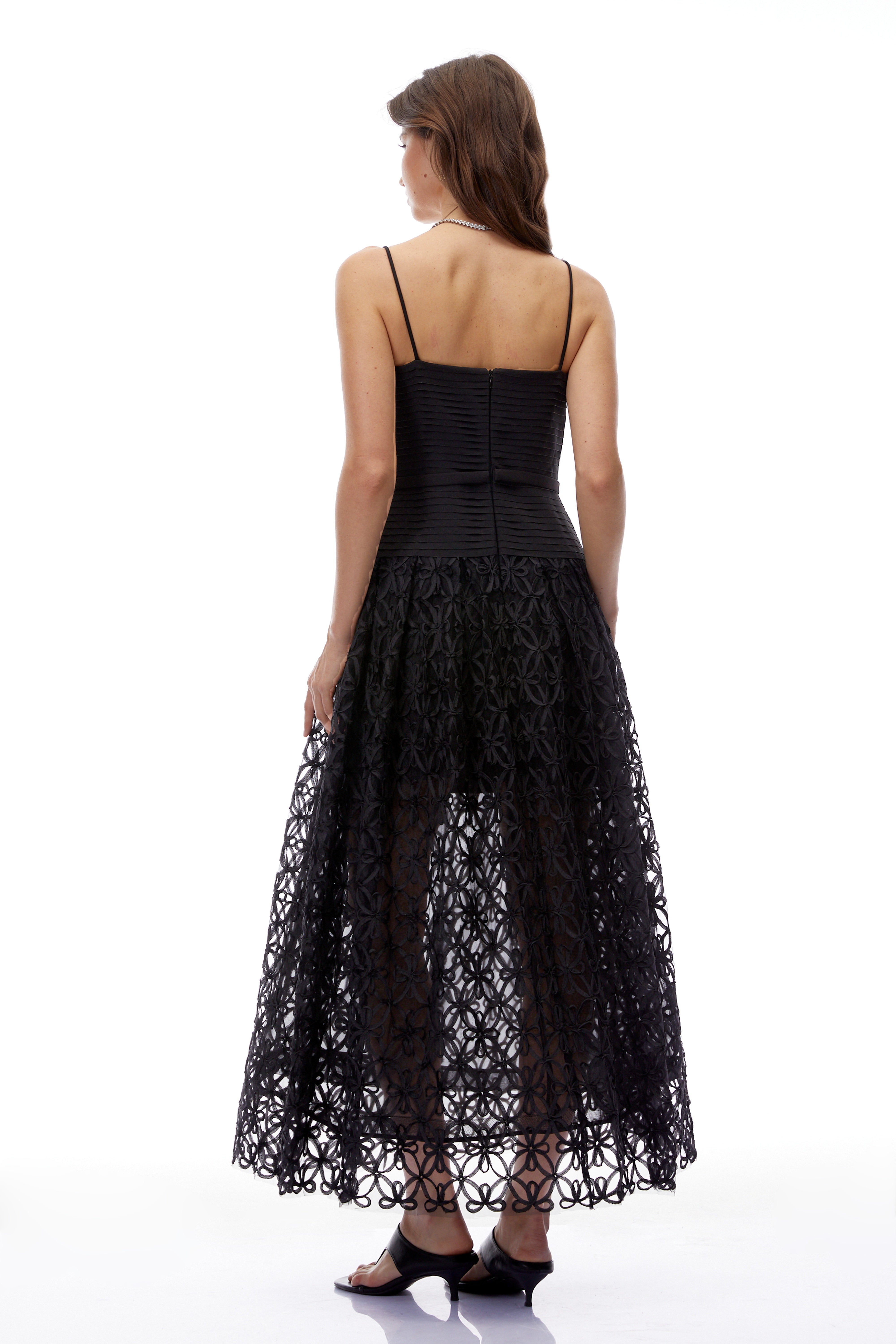 Micaela | Ruched Lace Spaghetti Strap Maxi Dress