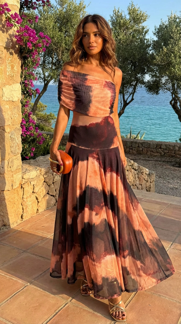 Nora | Off-Shoulder Gradient Print Maxi Dress