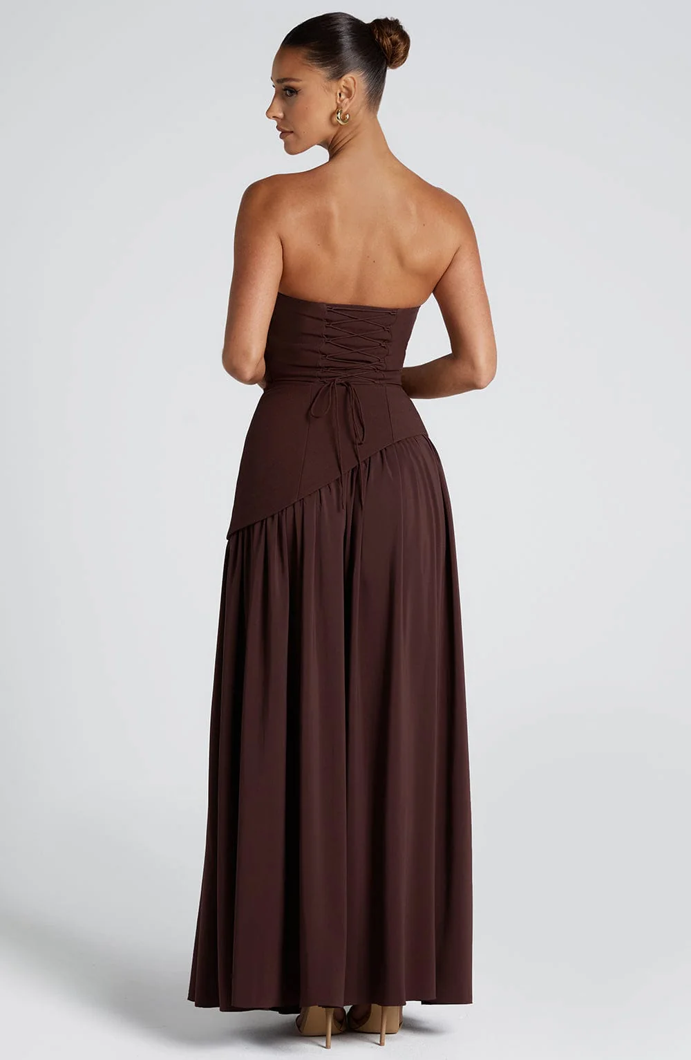 Crimson Allure | Strapless Maxi Gown with Matching Scarf