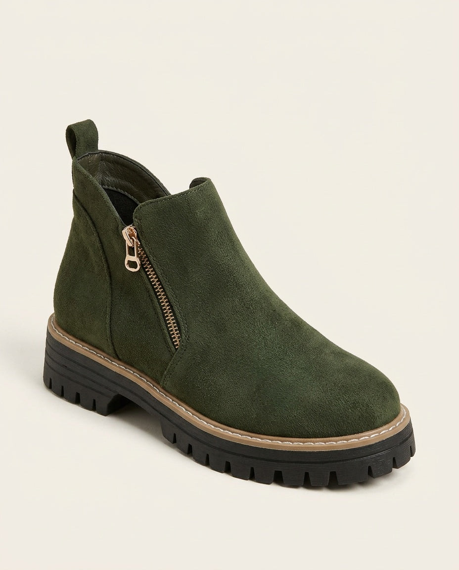 Rosa | Chunky Sole Zip Ankle Boots