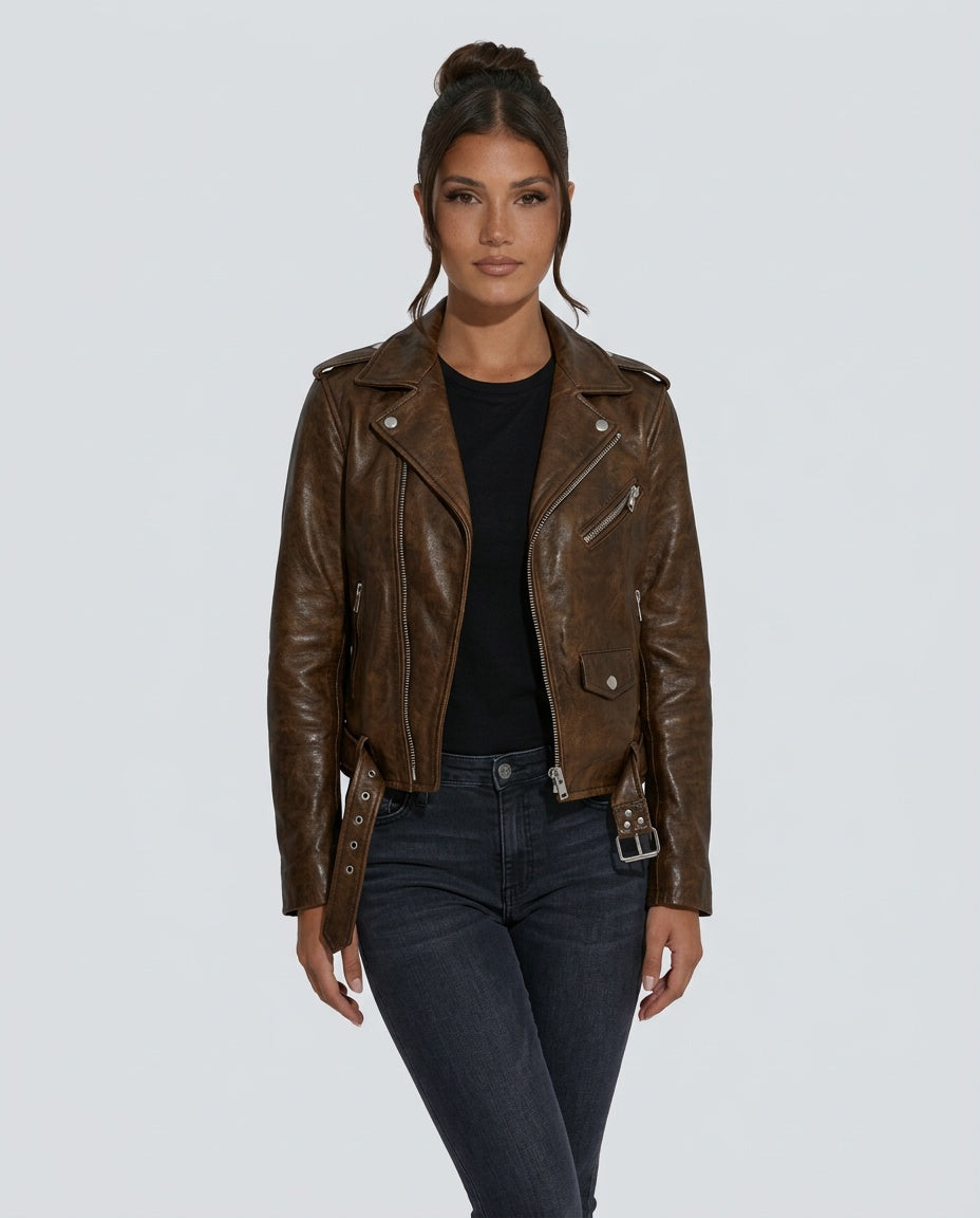 Gemma | Relaxed Wide Lapel Leather-Look Biker Jacket