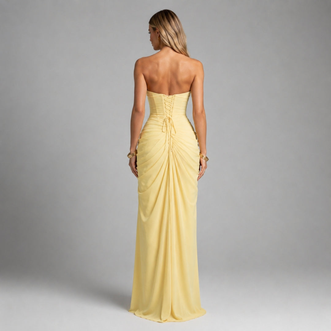 Salma | Strapless Draped Satin-Look Maxi Dress