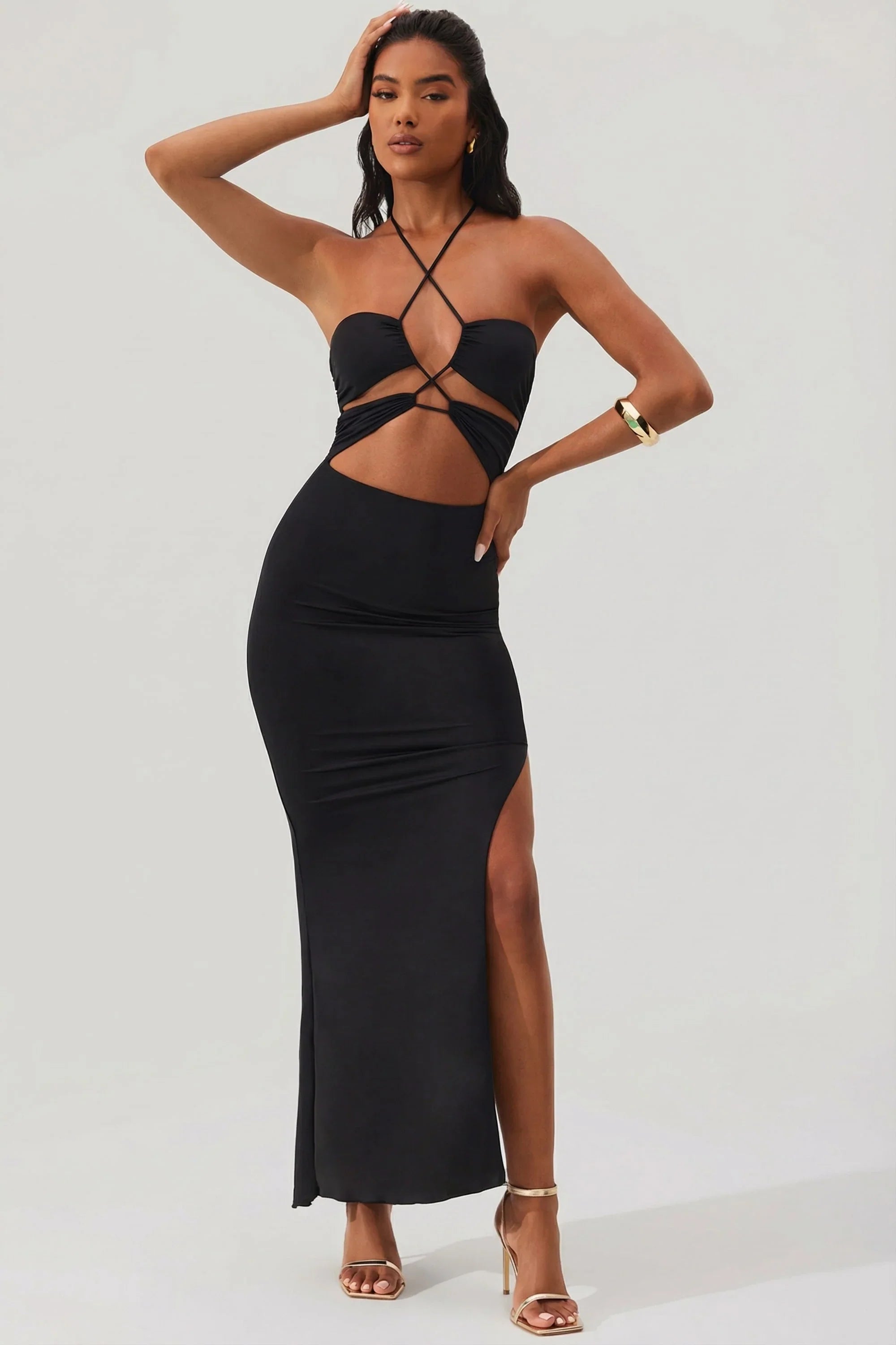Novara | Cut-Out Lace-Up Halter Neck Maxi Dress