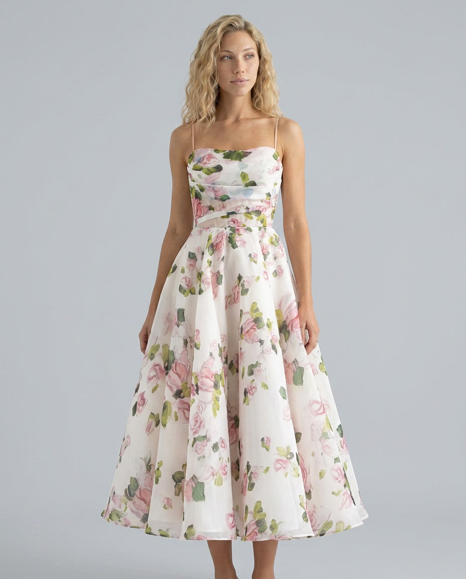 Rosalie | Ruched Floral A-Line Midi Dress