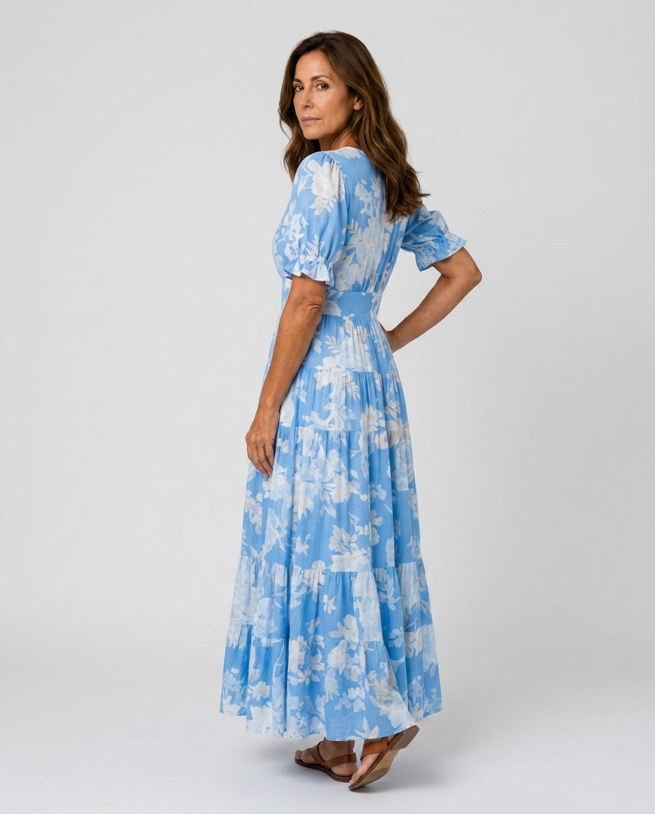Josie | Short Sleeve V-Neck Floral Midi Dress