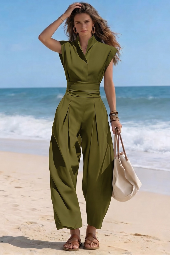 Noelia | Sleeveless Collared Wide-Leg Utility Jumpsuit