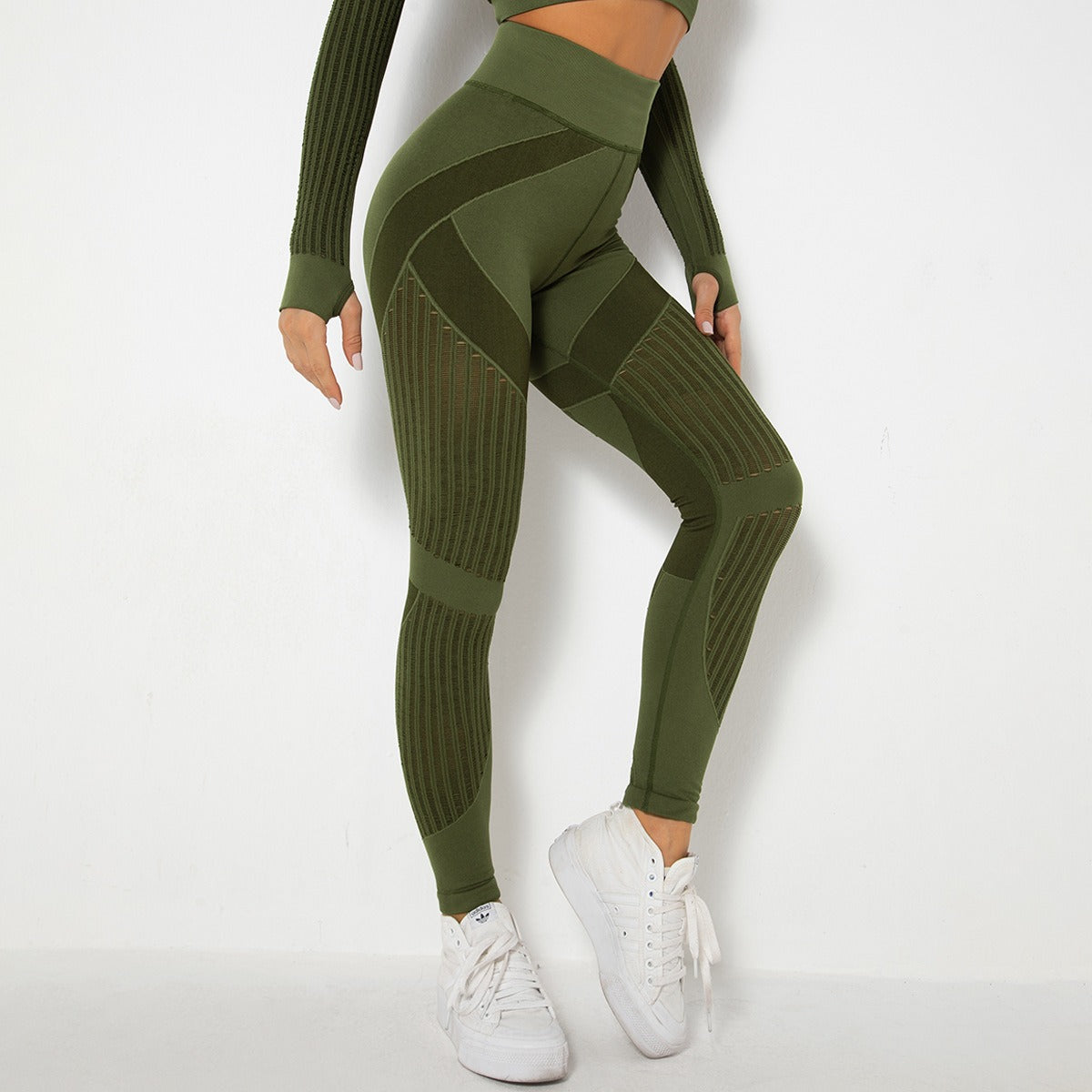 Cleona | High-Waist Mesh Panel Ankle Leggings