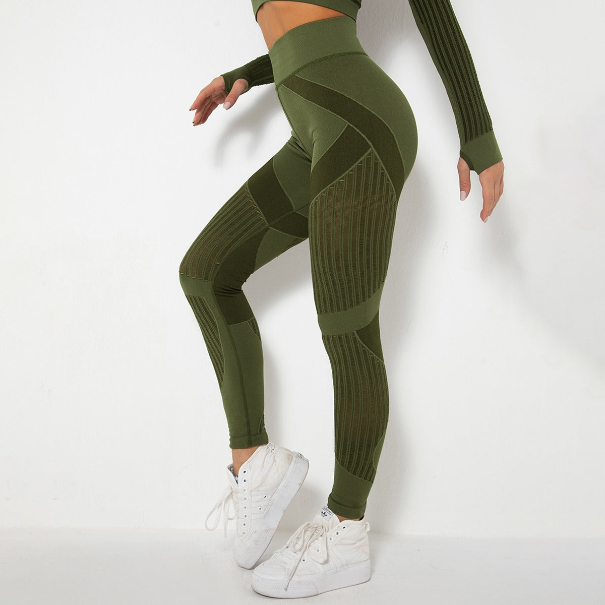 Cleona | High-Waist Mesh Panel Ankle Leggings