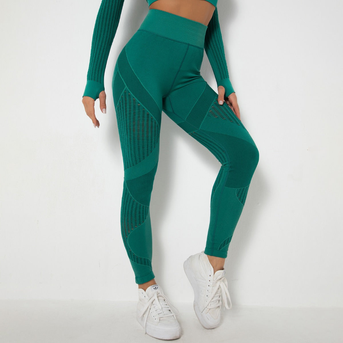 Cleona | High-Waist Mesh Panel Ankle Leggings