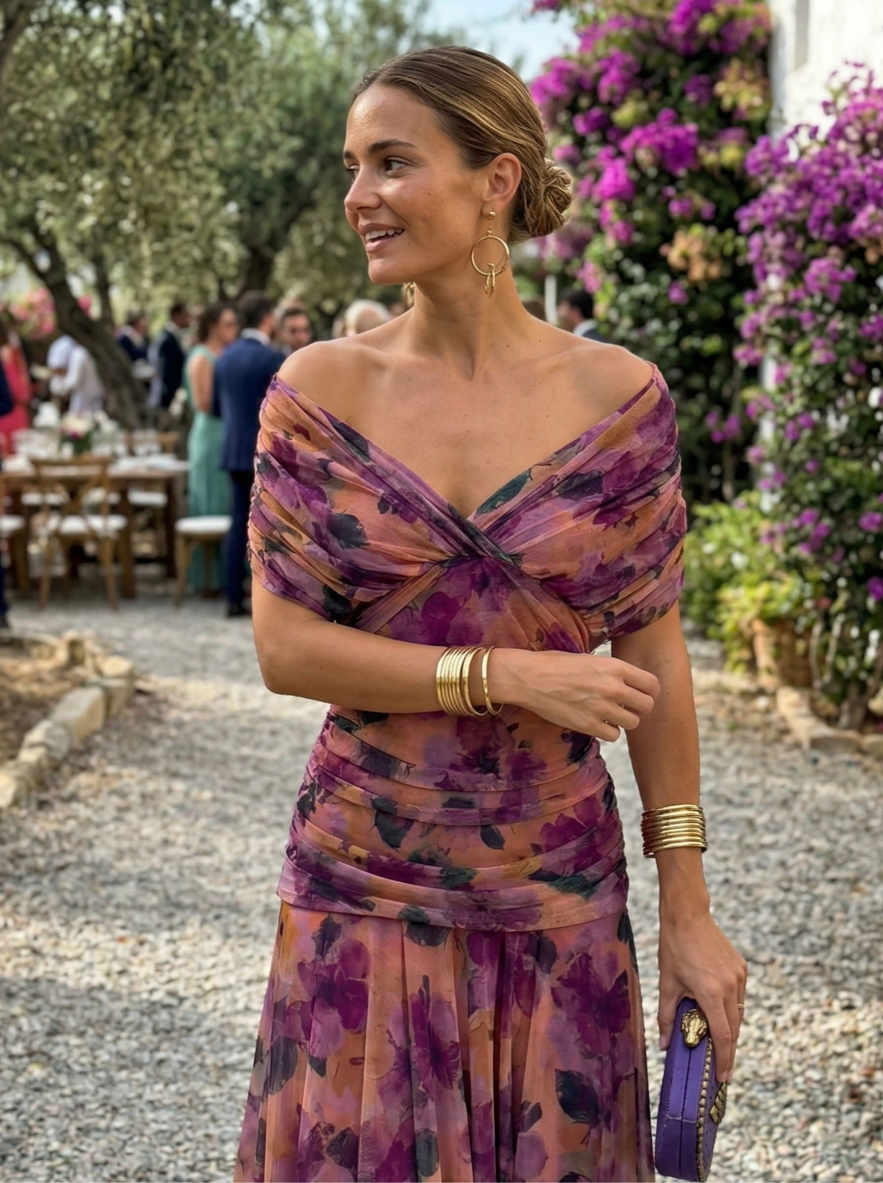 Kennedy | V-Neck Crossed Draped Floral Maxi Dress