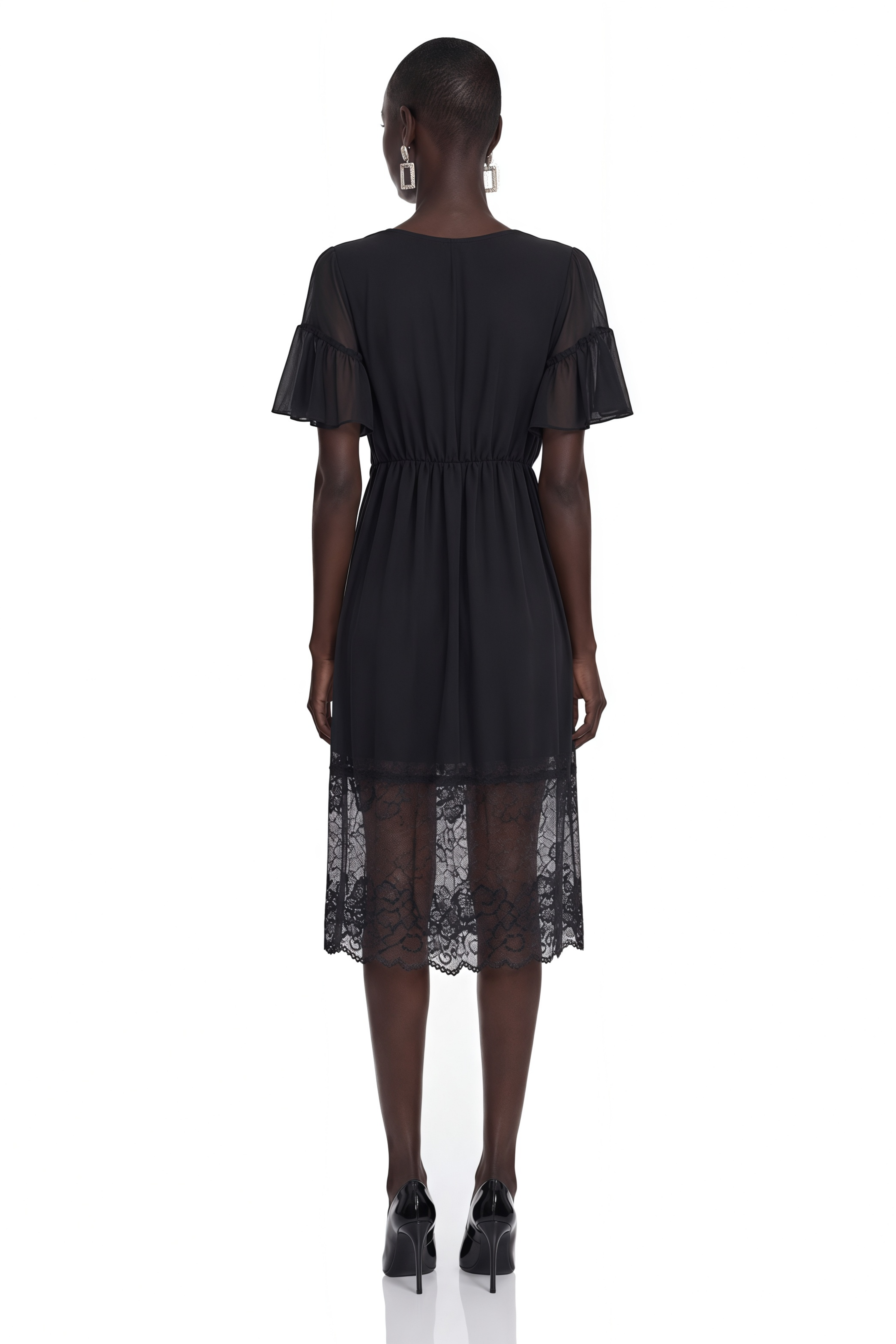 Vivienne | Ruffled Lace-Trim Midi Dress