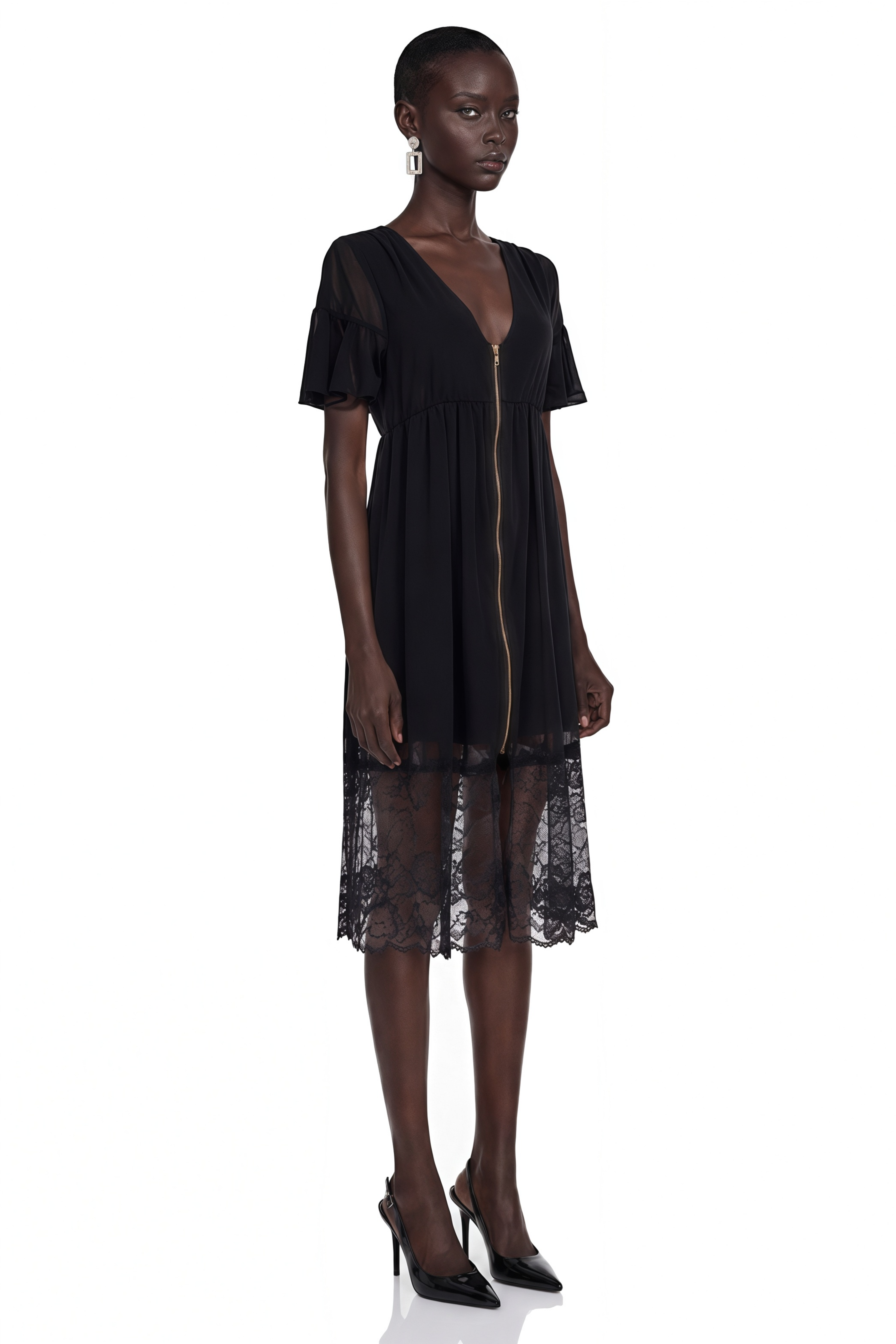 Vivienne | Ruffled Lace-Trim Midi Dress
