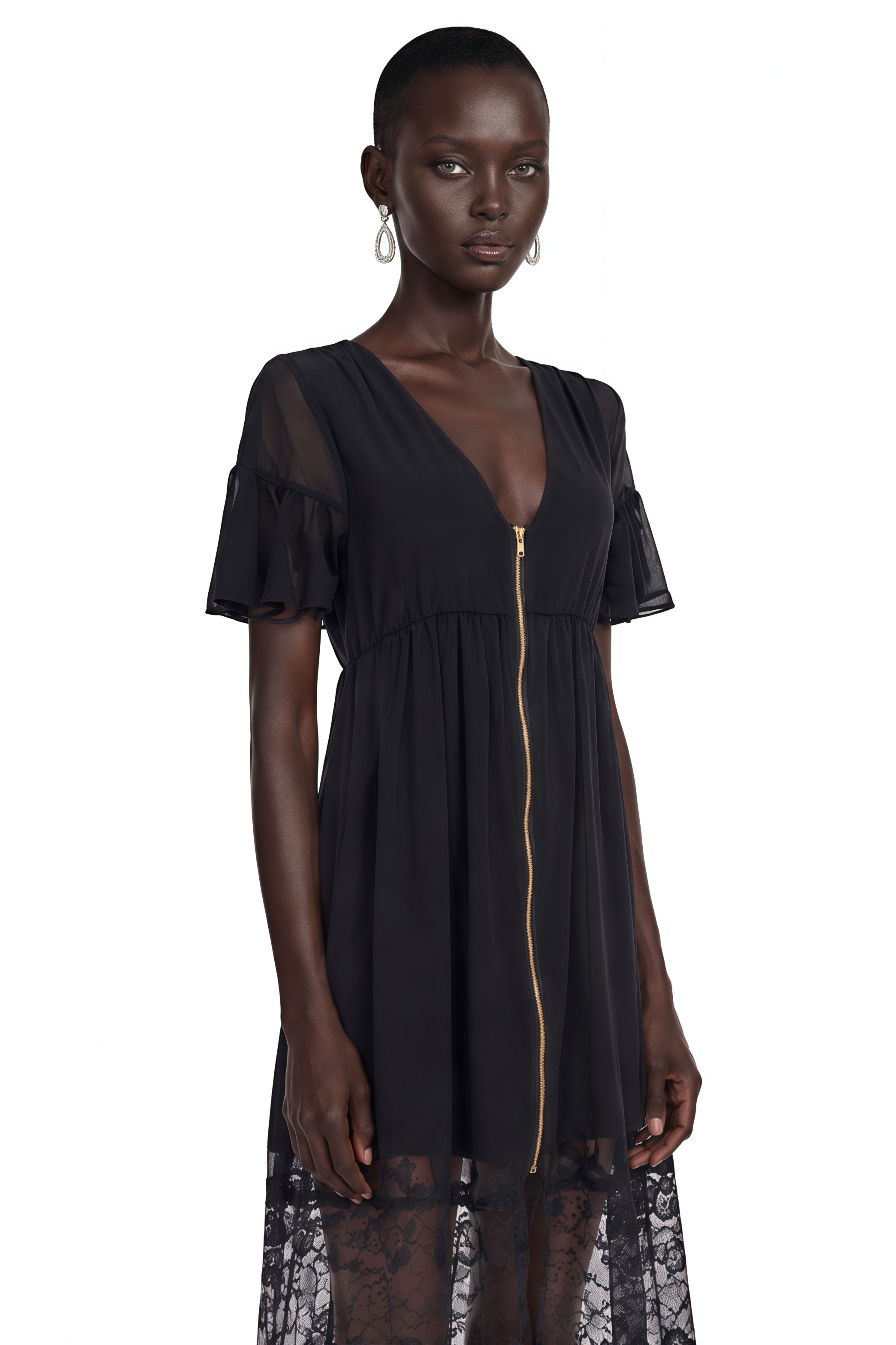 Vivienne | Ruffled Lace-Trim Midi Dress