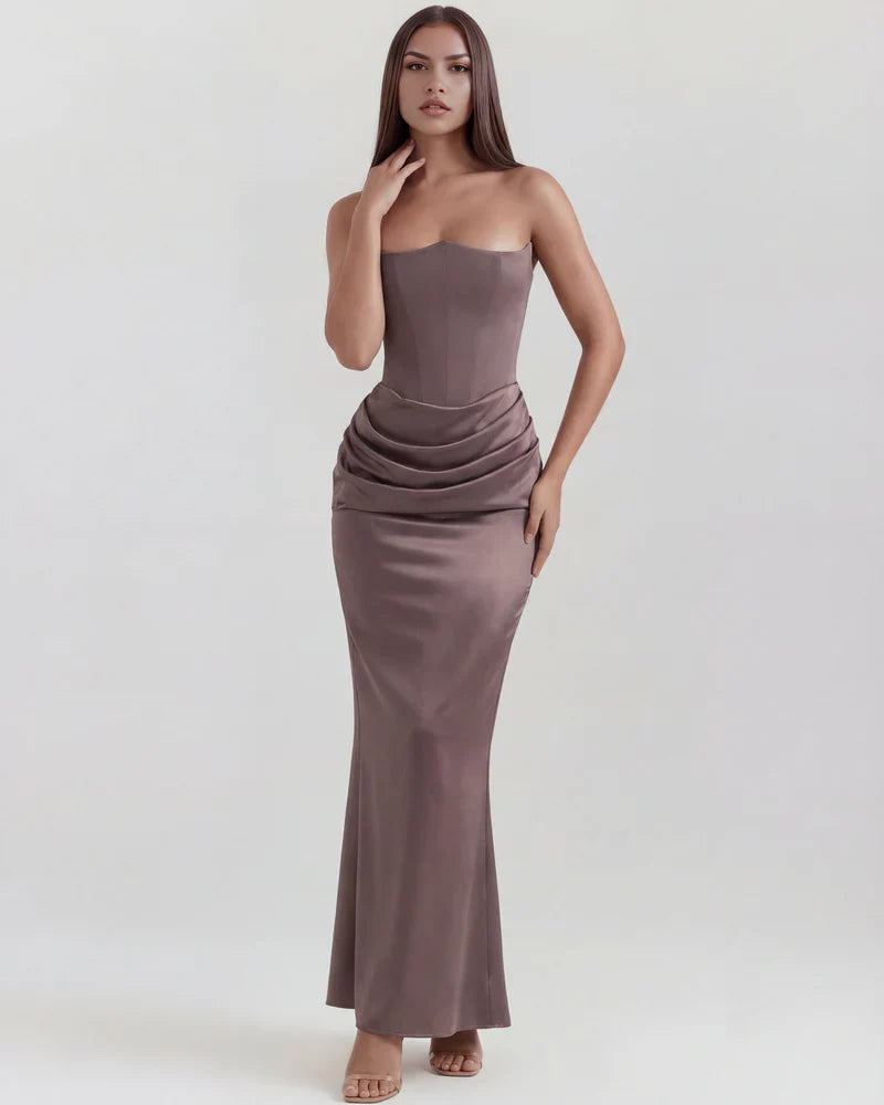 Noelia | Strapless Corset Ruched Maxi Dress