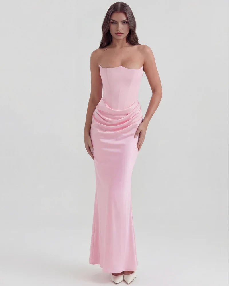 Noelia | Strapless Corset Ruched Maxi Dress