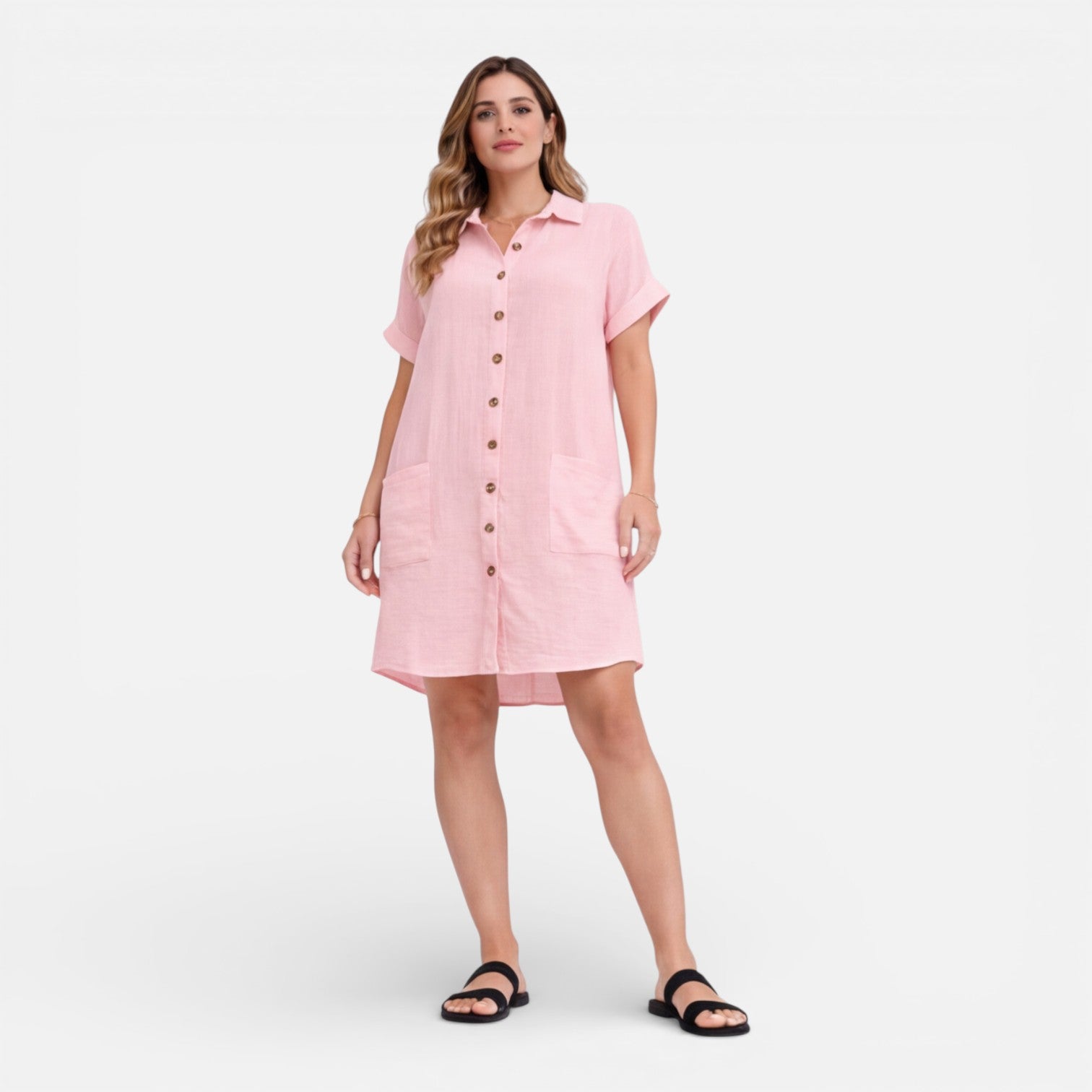 Sawyer | Relaxed Linen-Blend Midi Shirt Dress with Pockets