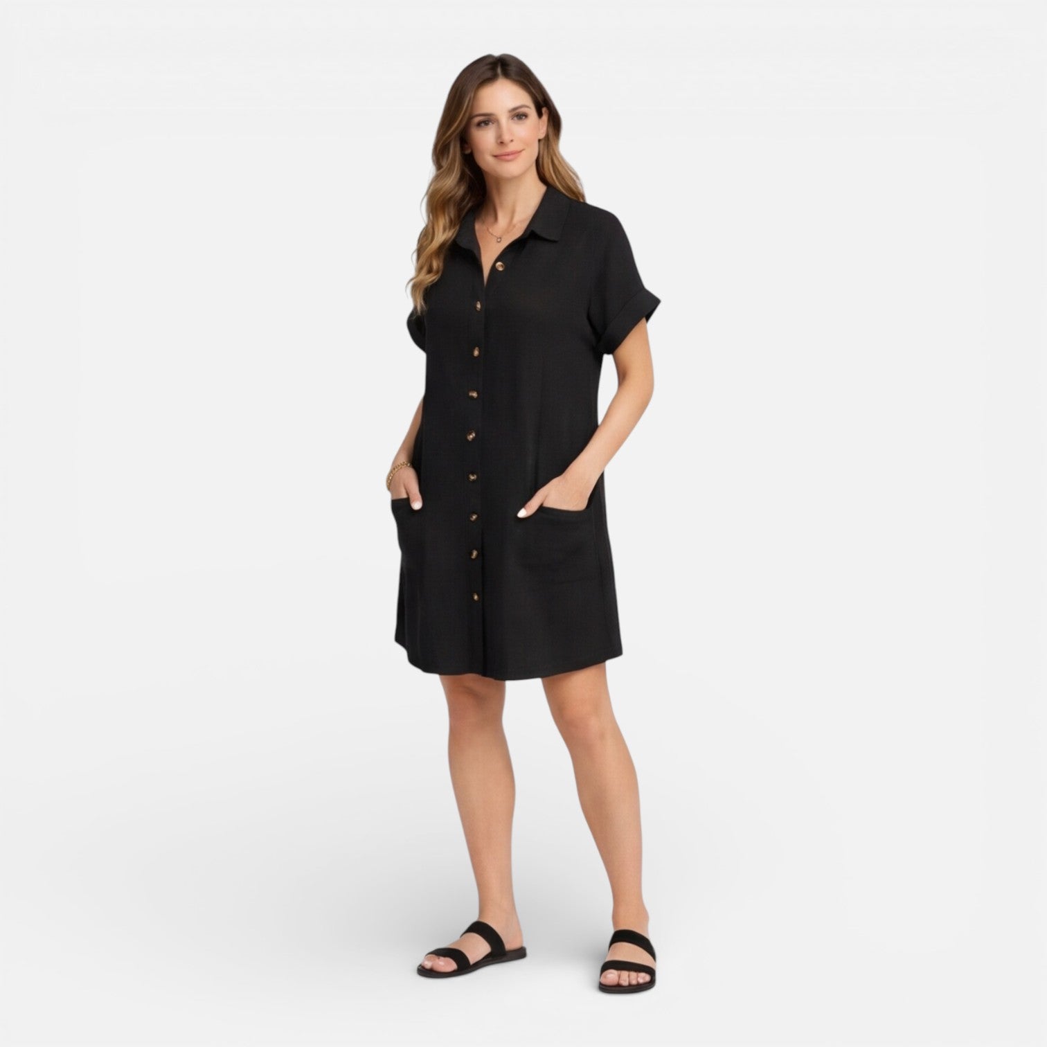 Sawyer | Relaxed Linen-Blend Midi Shirt Dress with Pockets