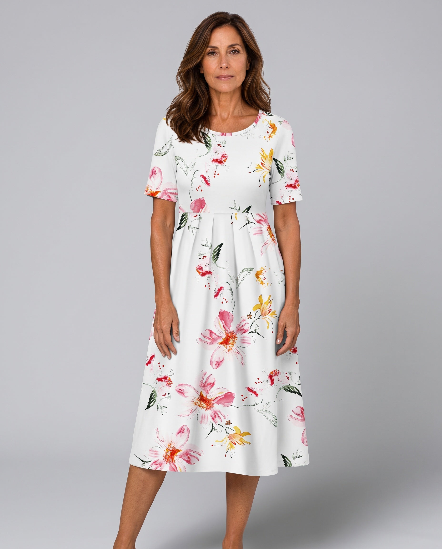 Leona | Floral Short Sleeve Midi Dress