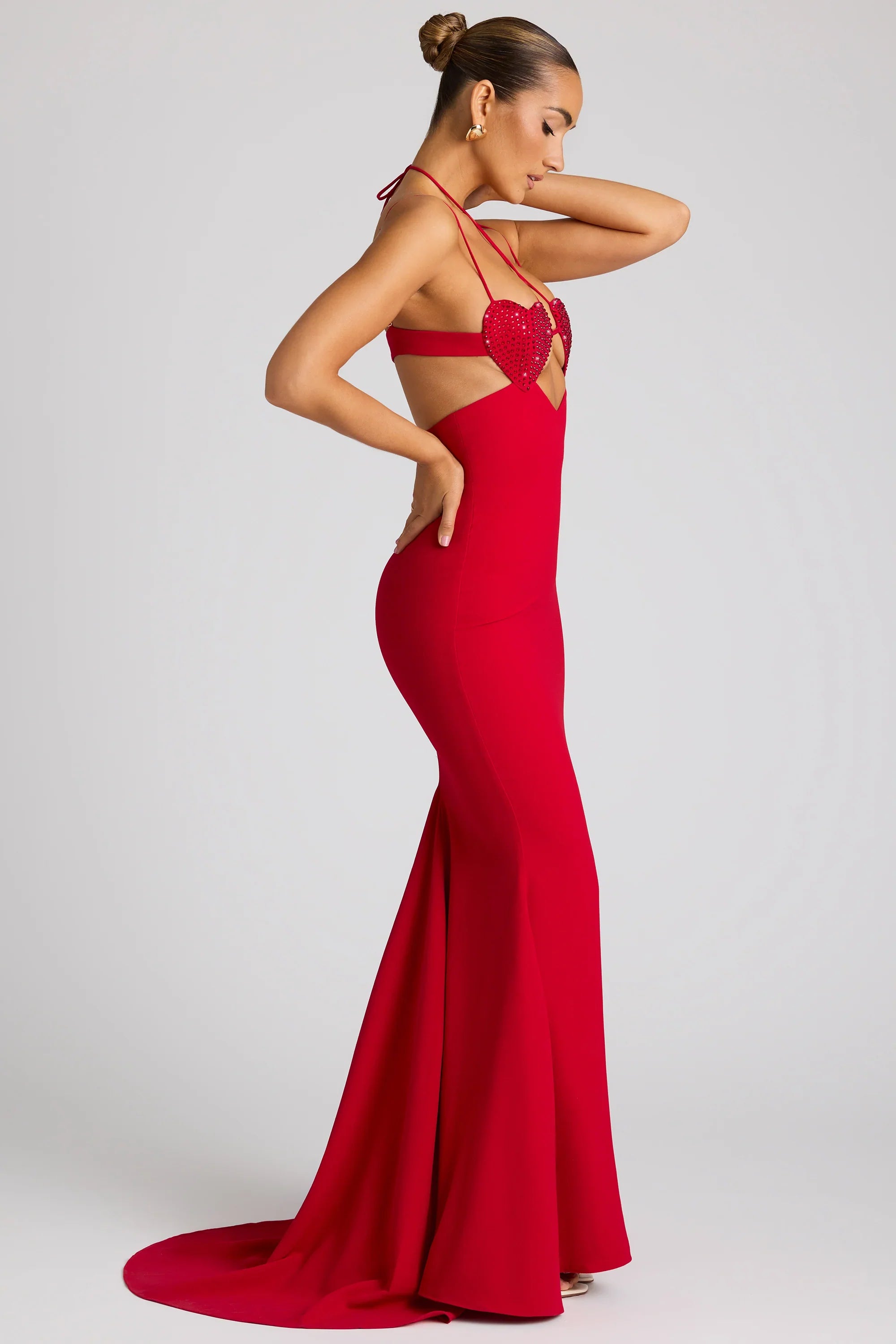 Imogen | Embellished Heart Cup Fishtail Maxi Dress