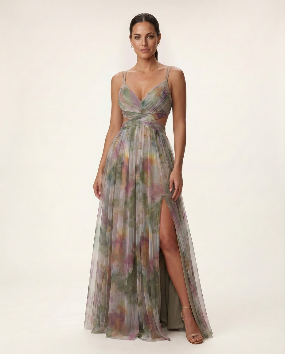 Billie | Watercolour Floral Pleated Maxi Dress