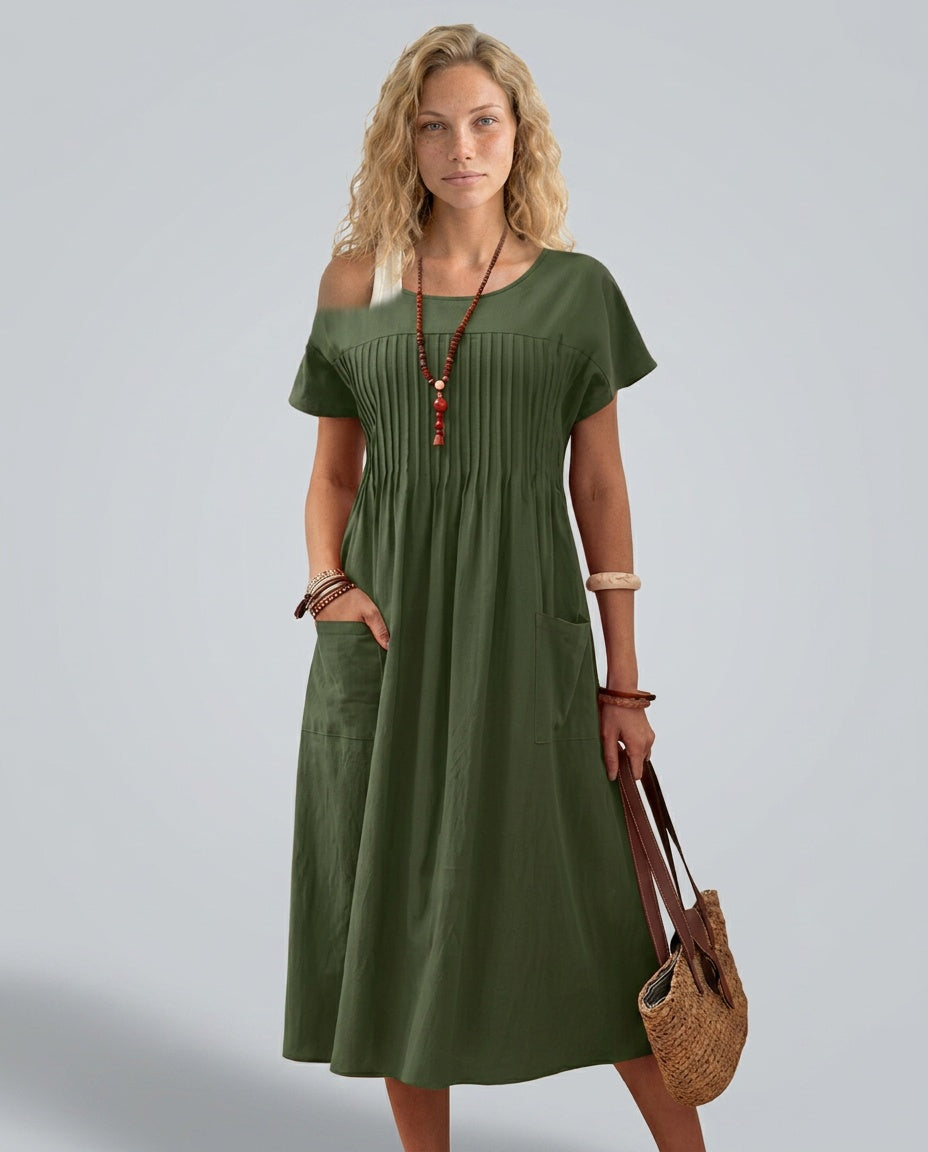Ximena | Pleated Bodice Midi Dress
