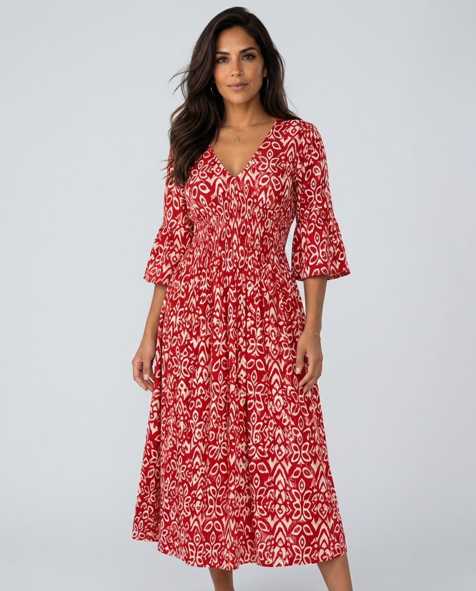 Everly | V-Neck Graphic Print Boho Maxi Dress