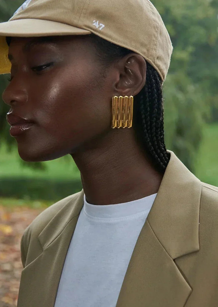 Peyton | Ribbed Column Rectangular Statement Stud Earrings